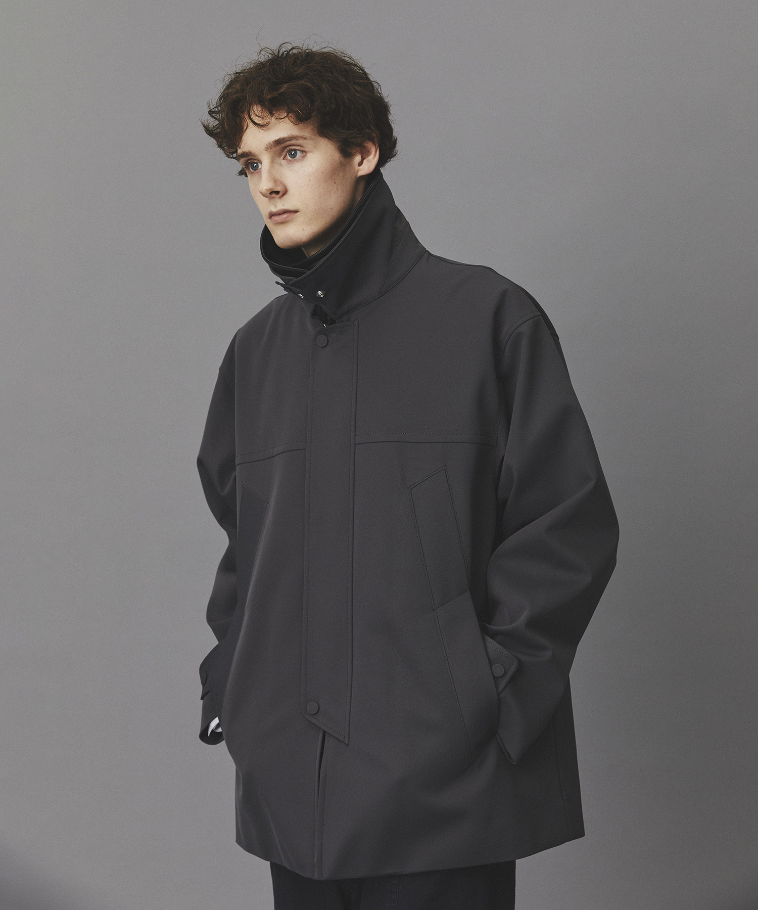 2WAYレザーカラーハーフコート