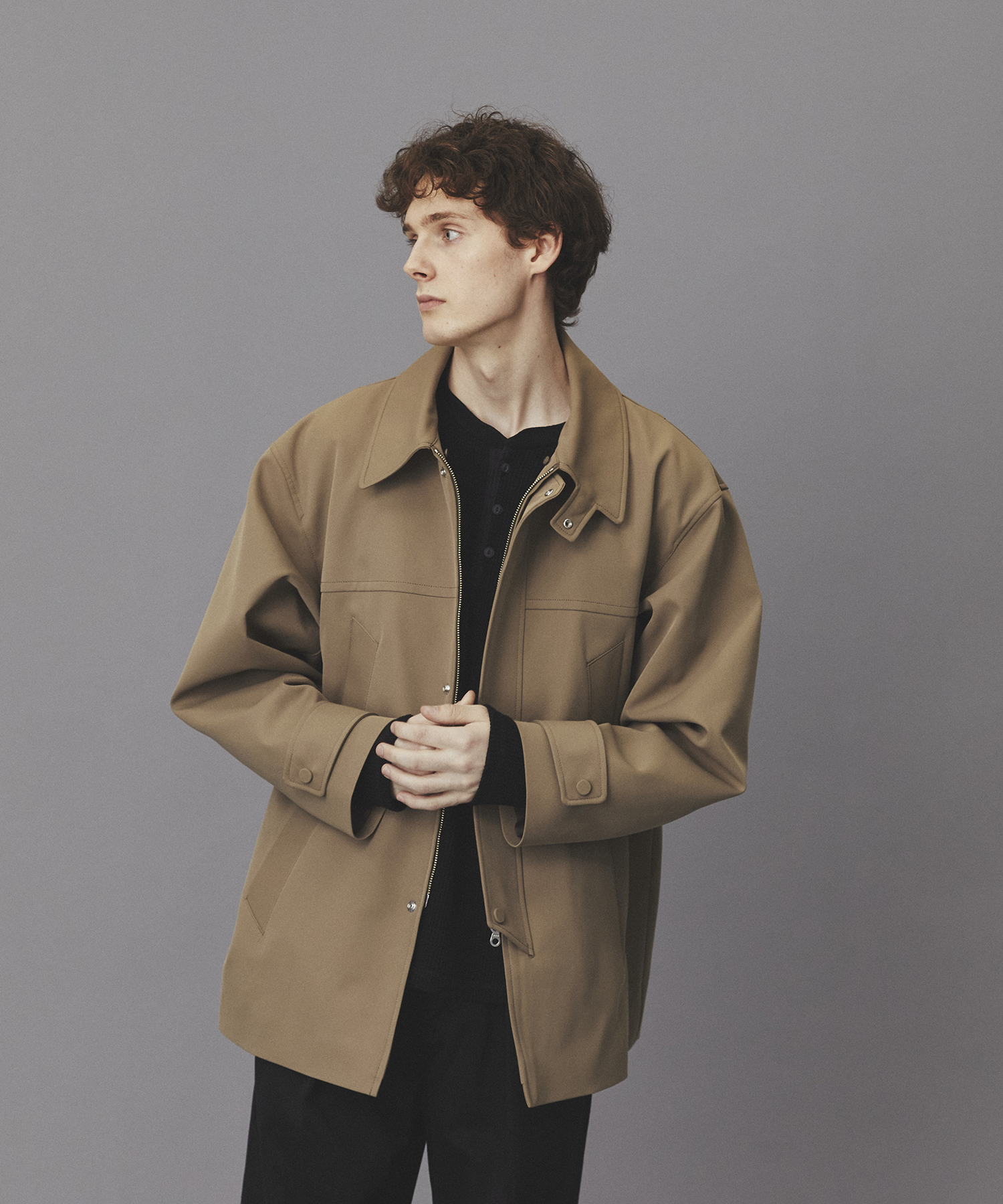 2WAYレザーカラーハーフコート