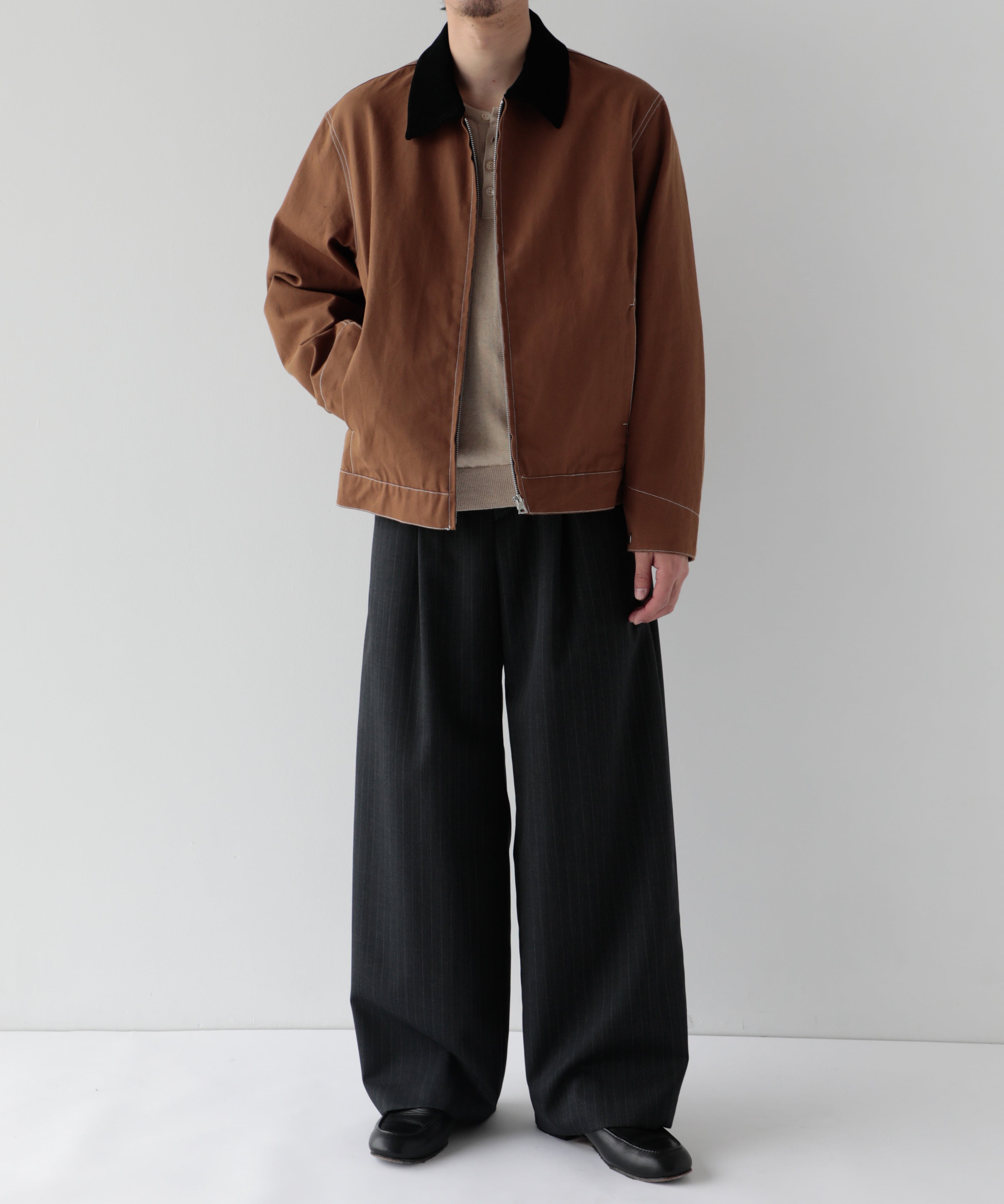 コットンカシミヤヘンリーネックニット