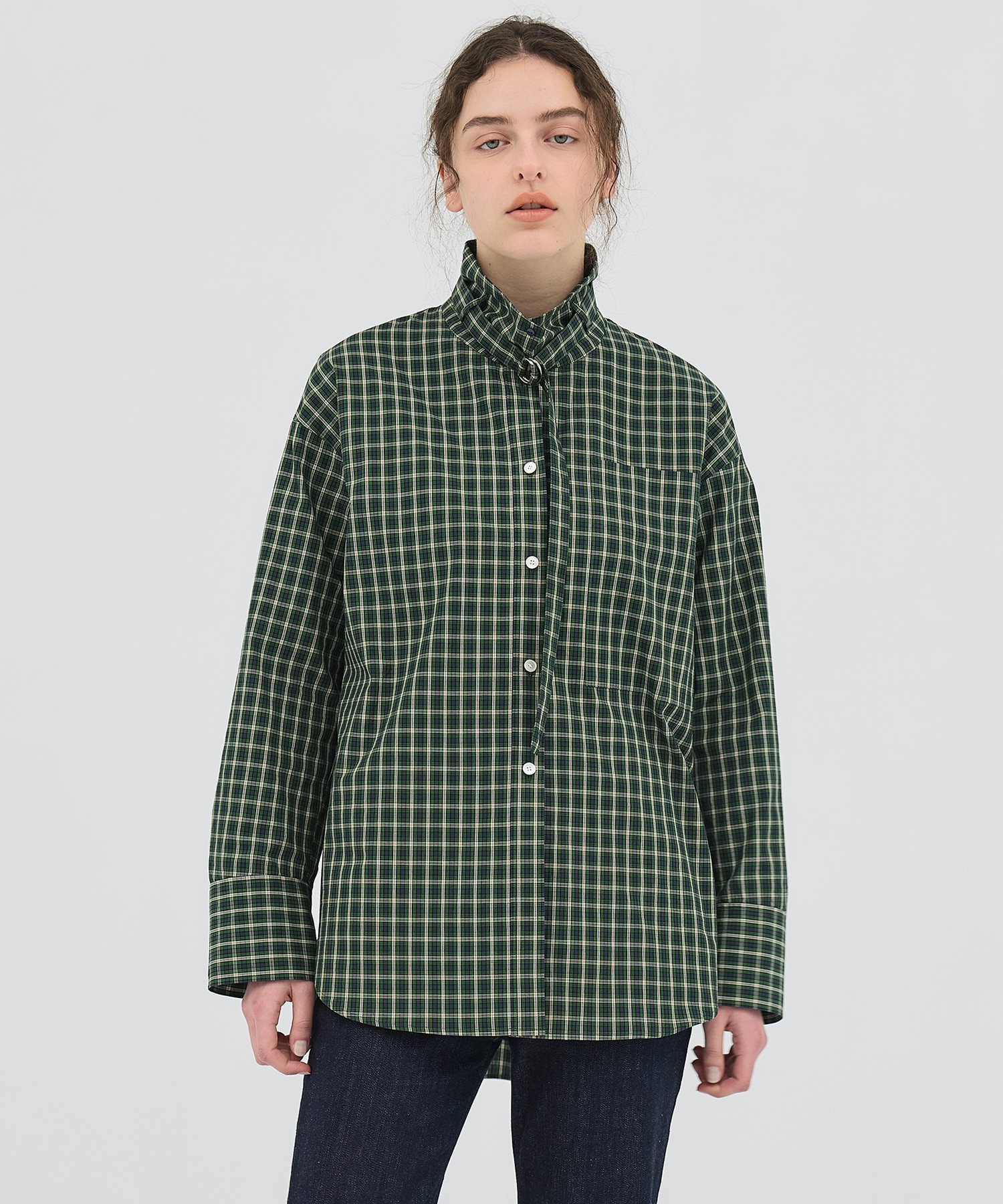 ミニチェックスタンドカラーシャツ