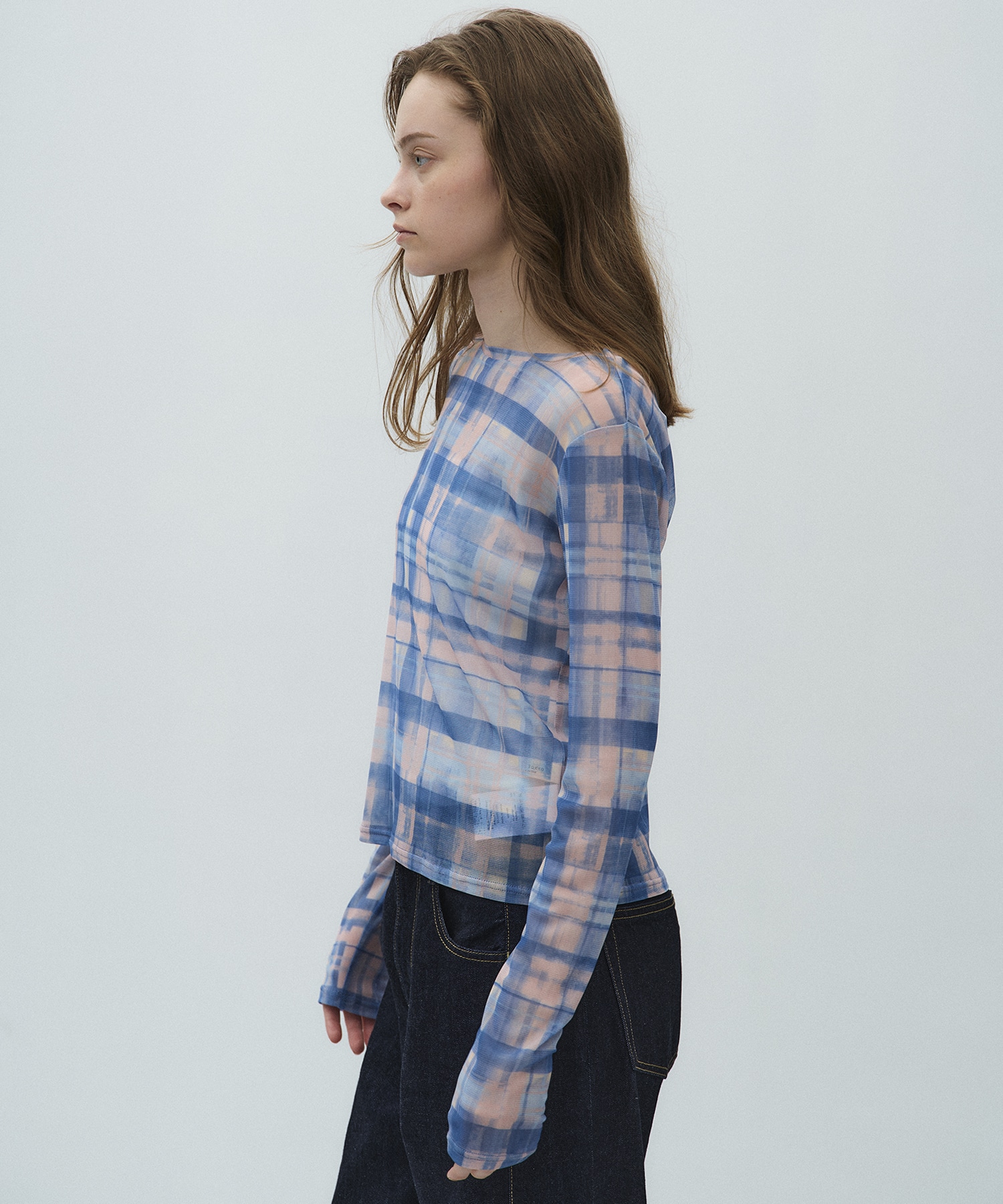 ペイントプリントチェックトップス