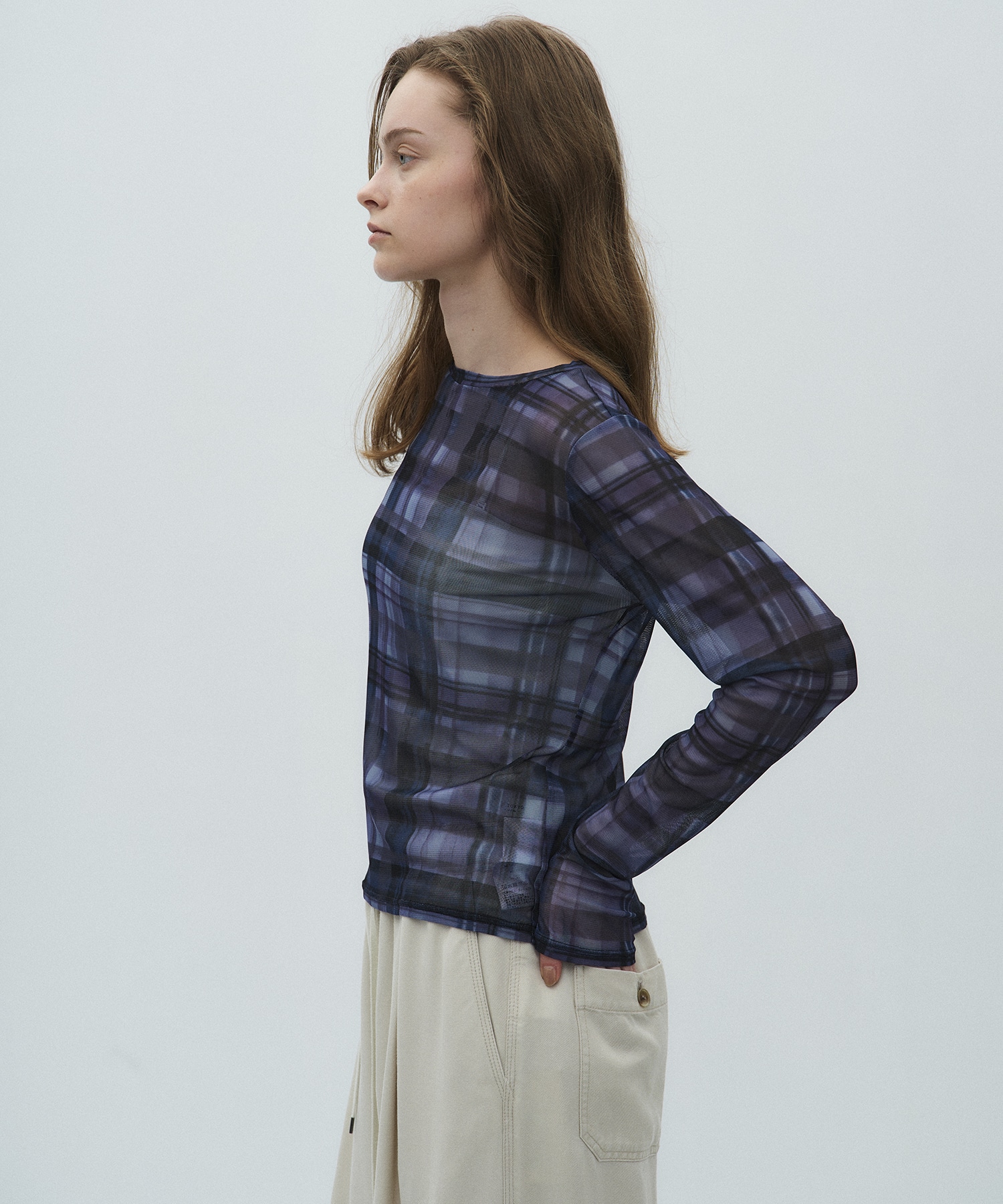 ペイントプリントチェックトップス