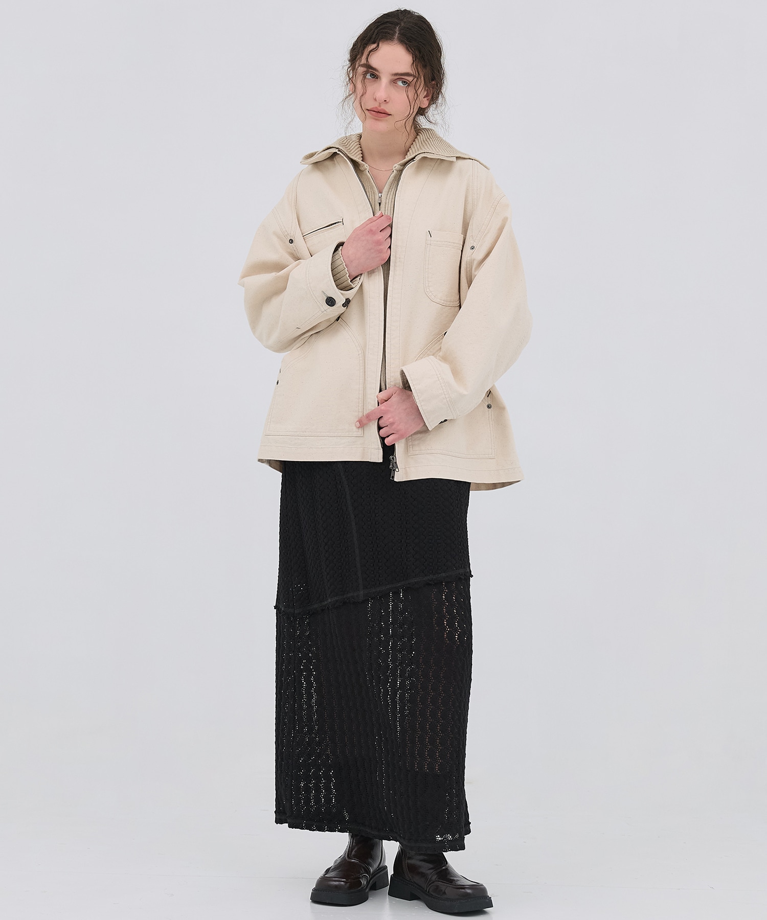 リブニットジップフーディ