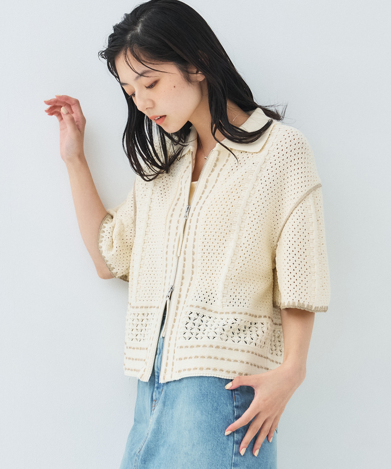 ハーフスリーブZIPポロニット