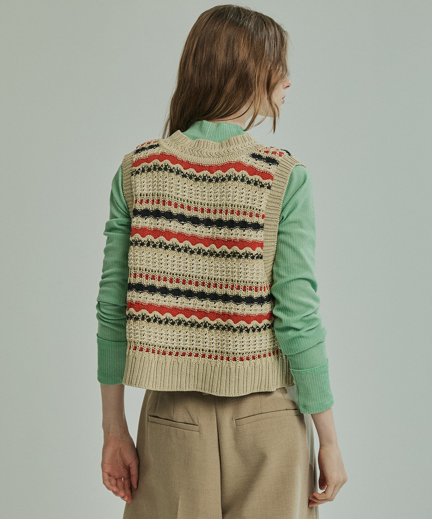 ボーダーメッシュニットベスト