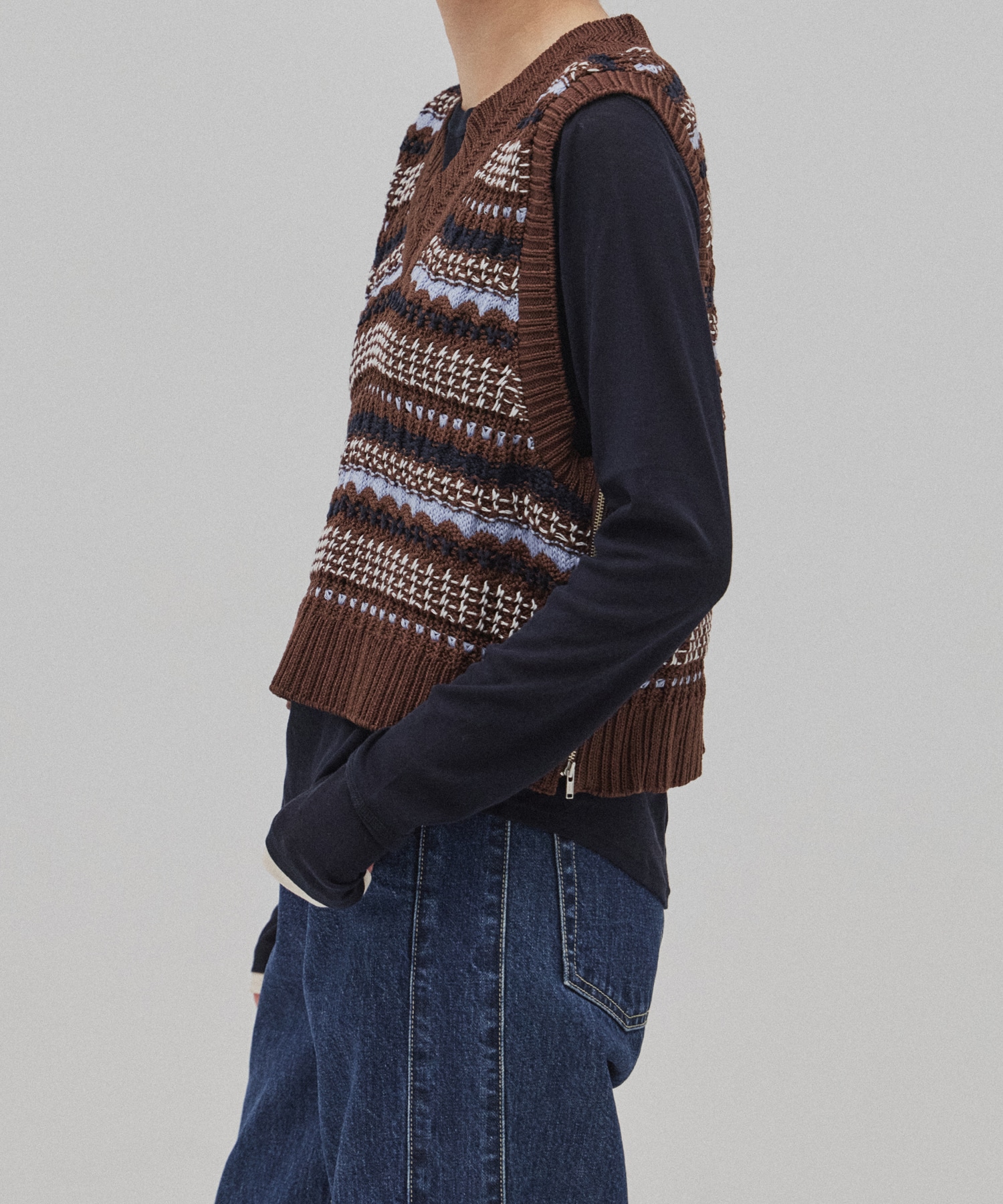 〈残りわずか〉ボーダーメッシュニットベスト