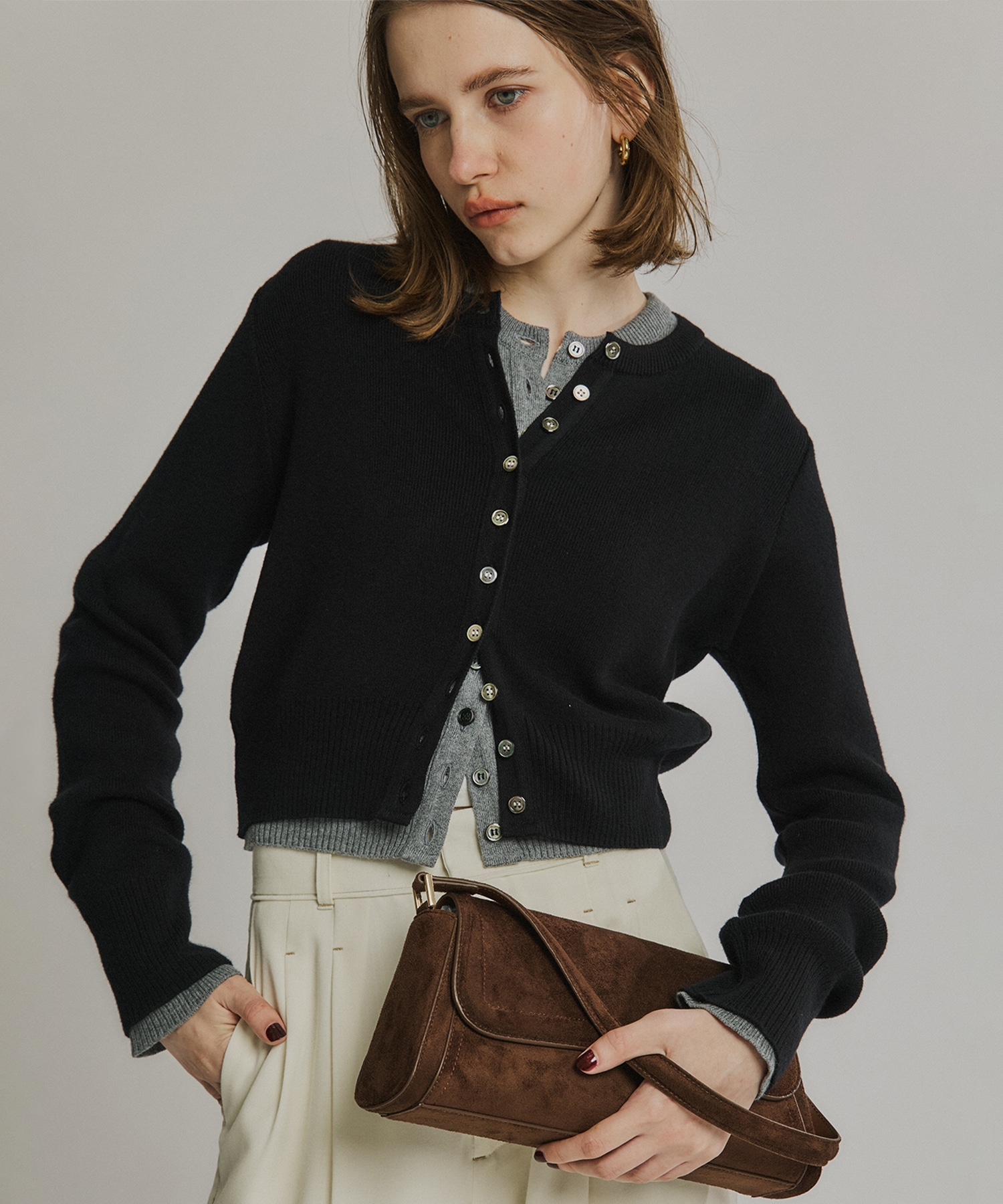 コットンカシミヤクルーカーデ