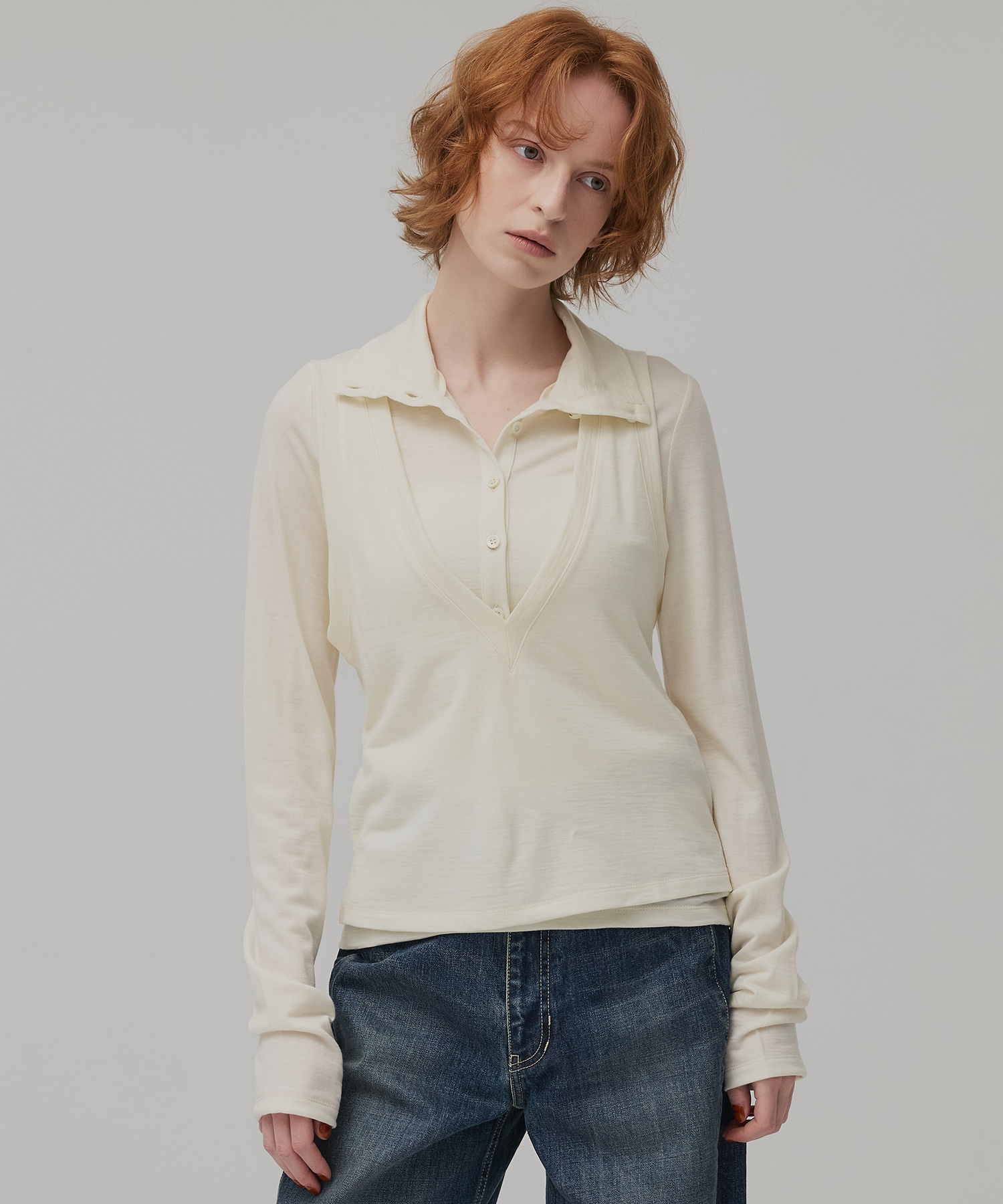 Super100 ヘンリーネックトップス