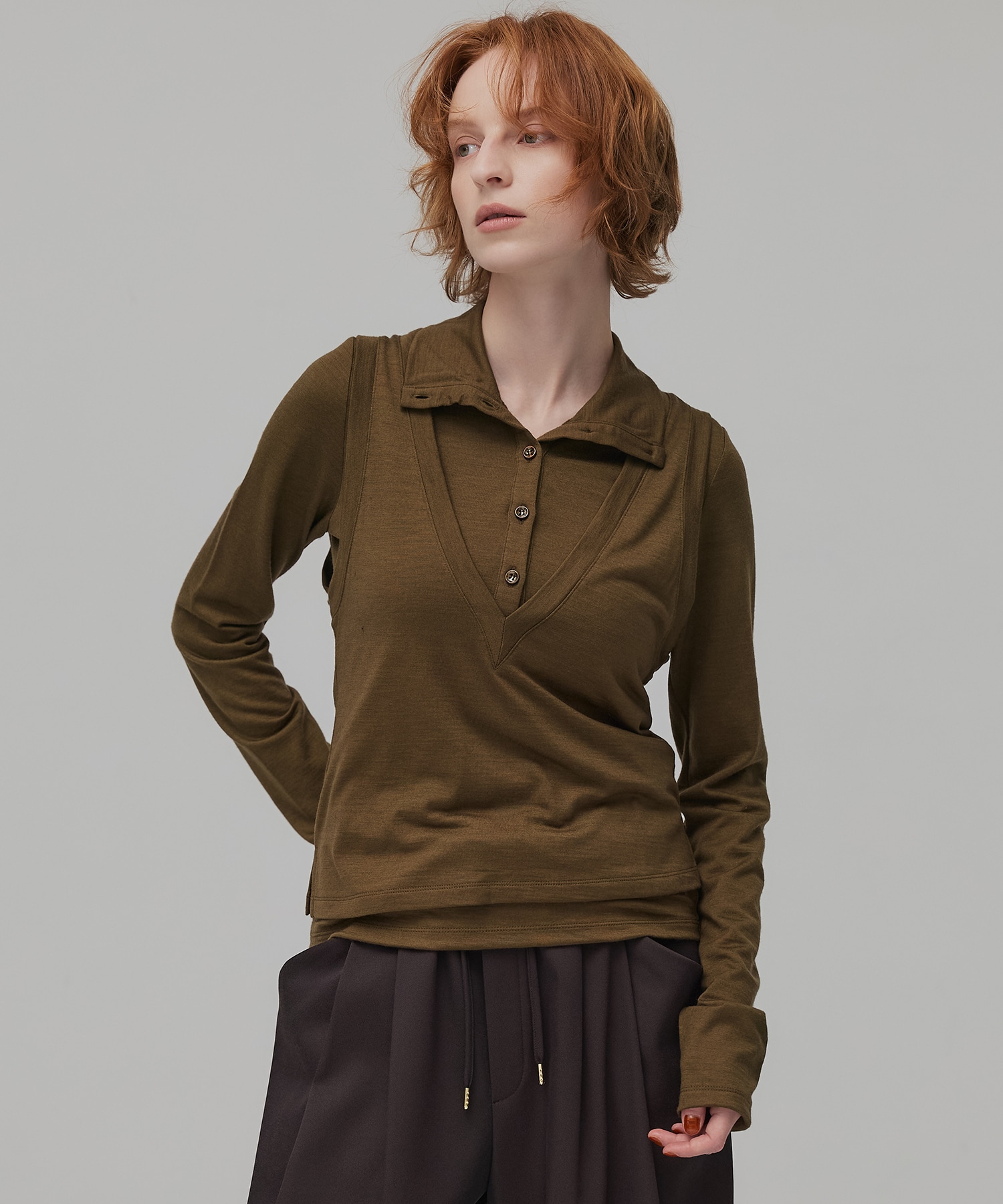 Super100 ヘンリーネックトップス