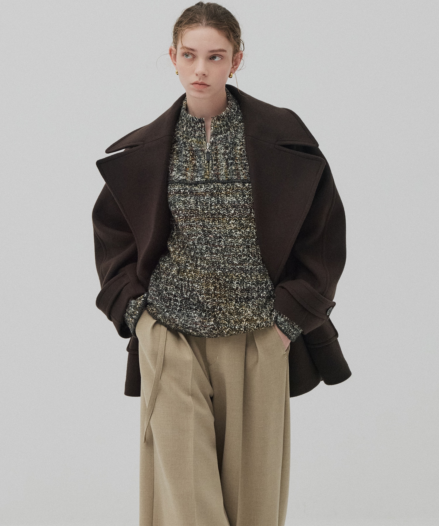 ミックスカラーハーフZIPニット