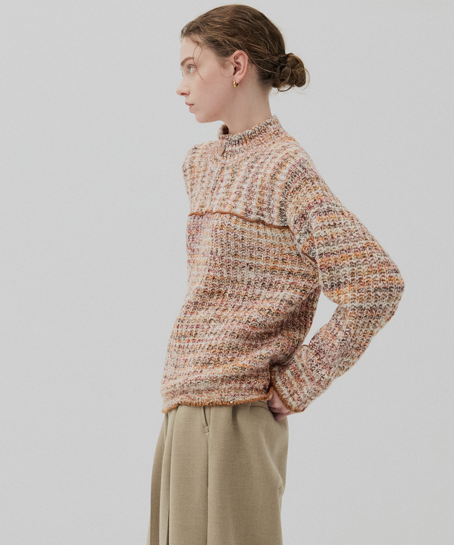 ミックスカラーハーフZIPニット