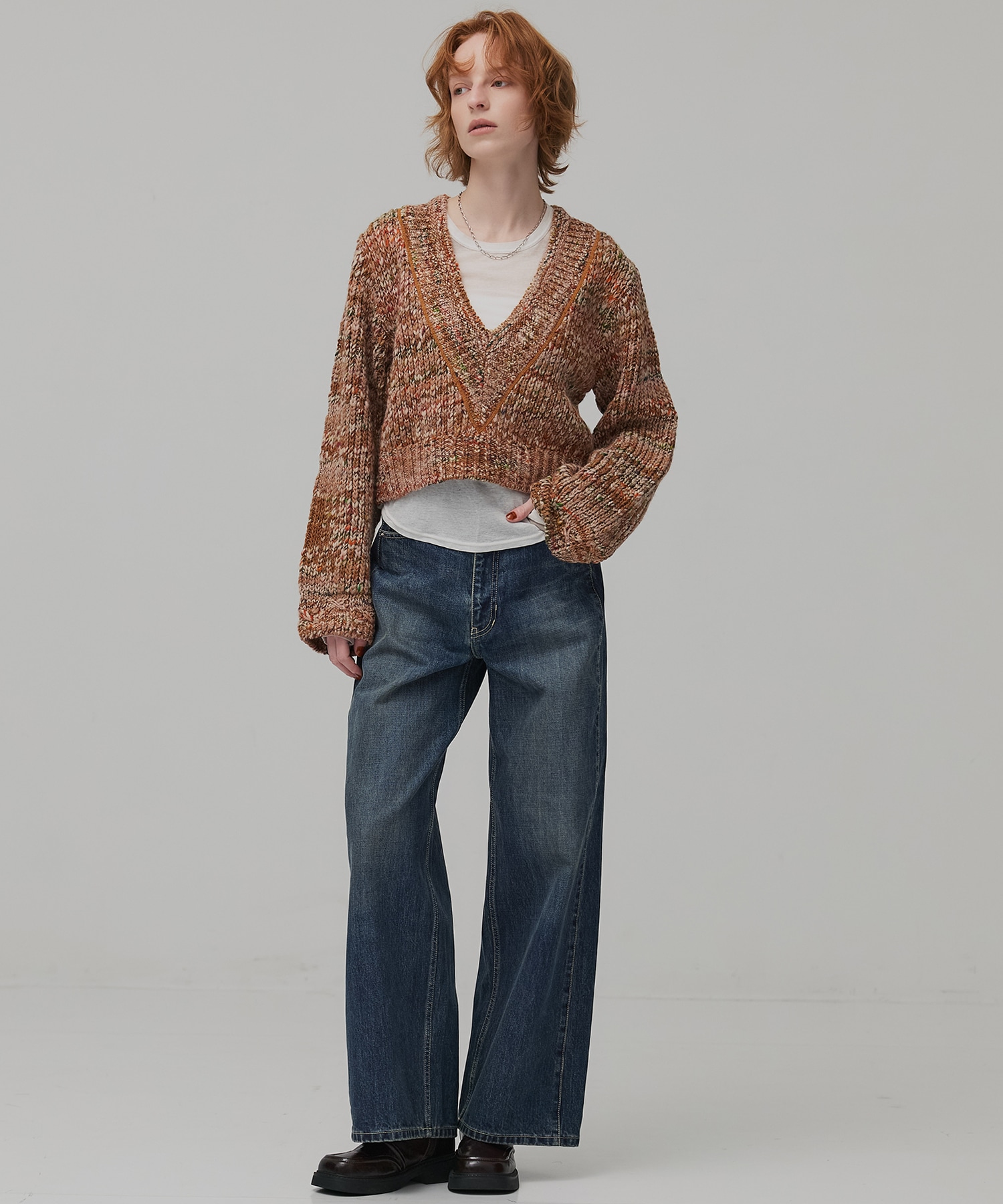 ミックスカラーVネックニット