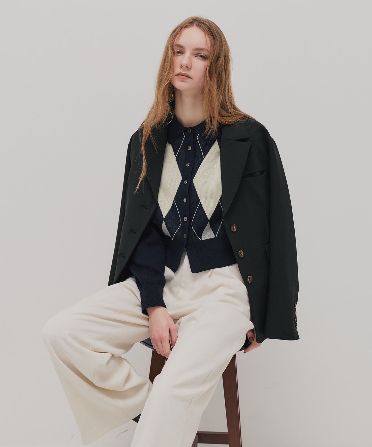 アーガイルショートカーディガン