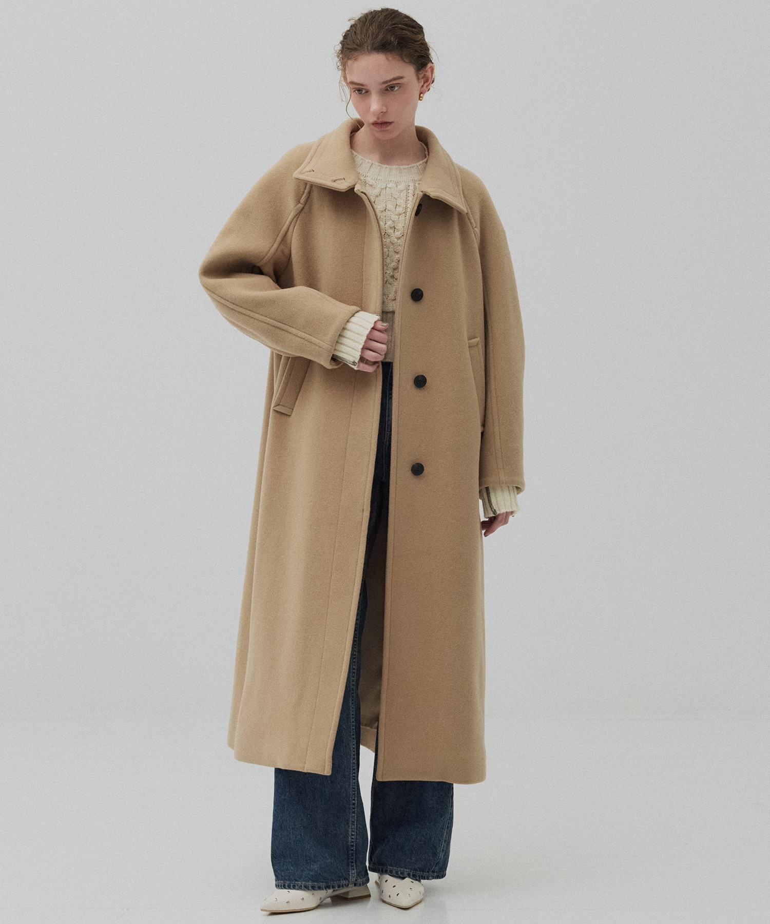 先行販売〉SUPER140スタンドカラーコート(1 BEIGE): : ウィメンズ