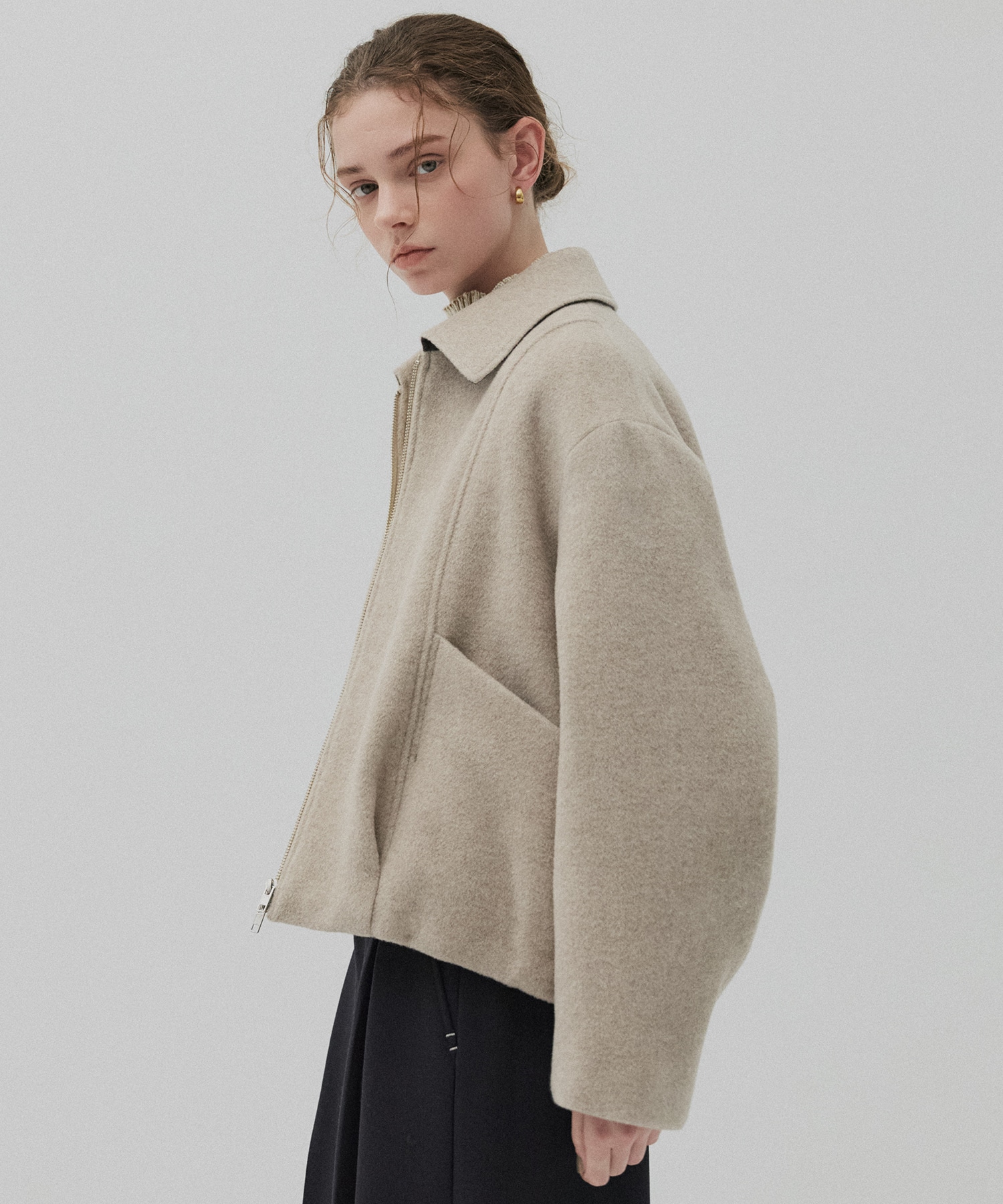 【再入荷】ウールジップタックショートコート