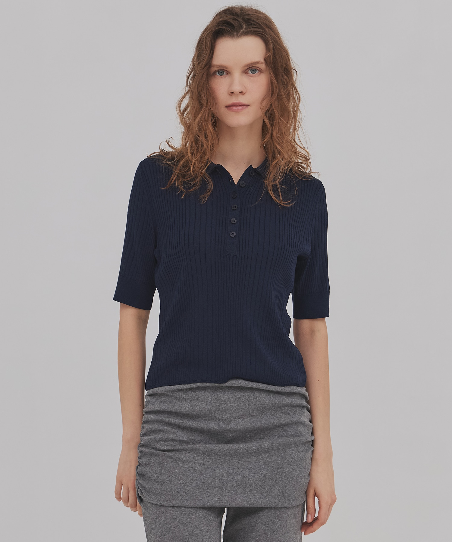 スムースリブニットポロ