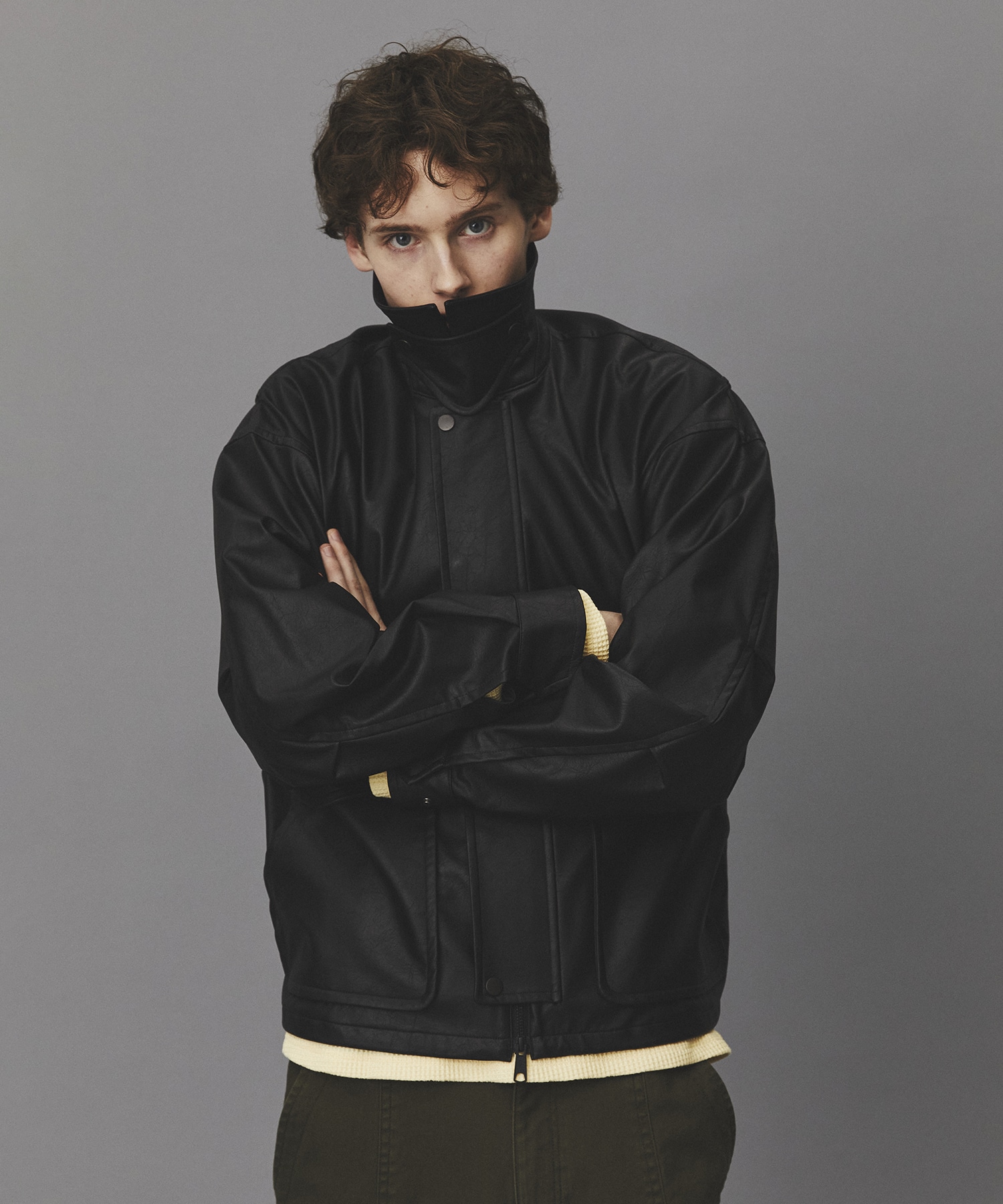 ヴィンテージフェイクレザーブルゾン