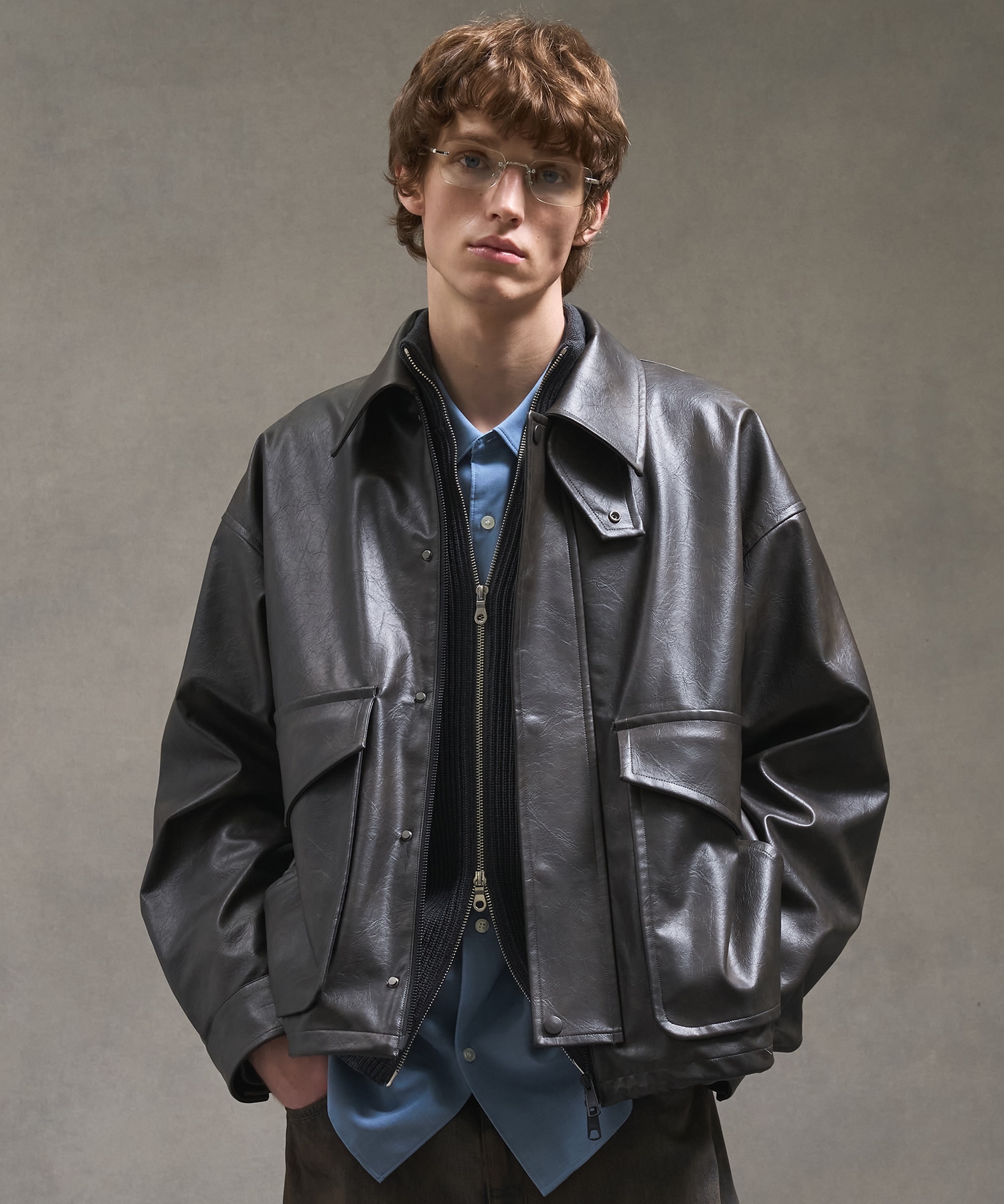 ヴィンテージフェイクレザーブルゾン