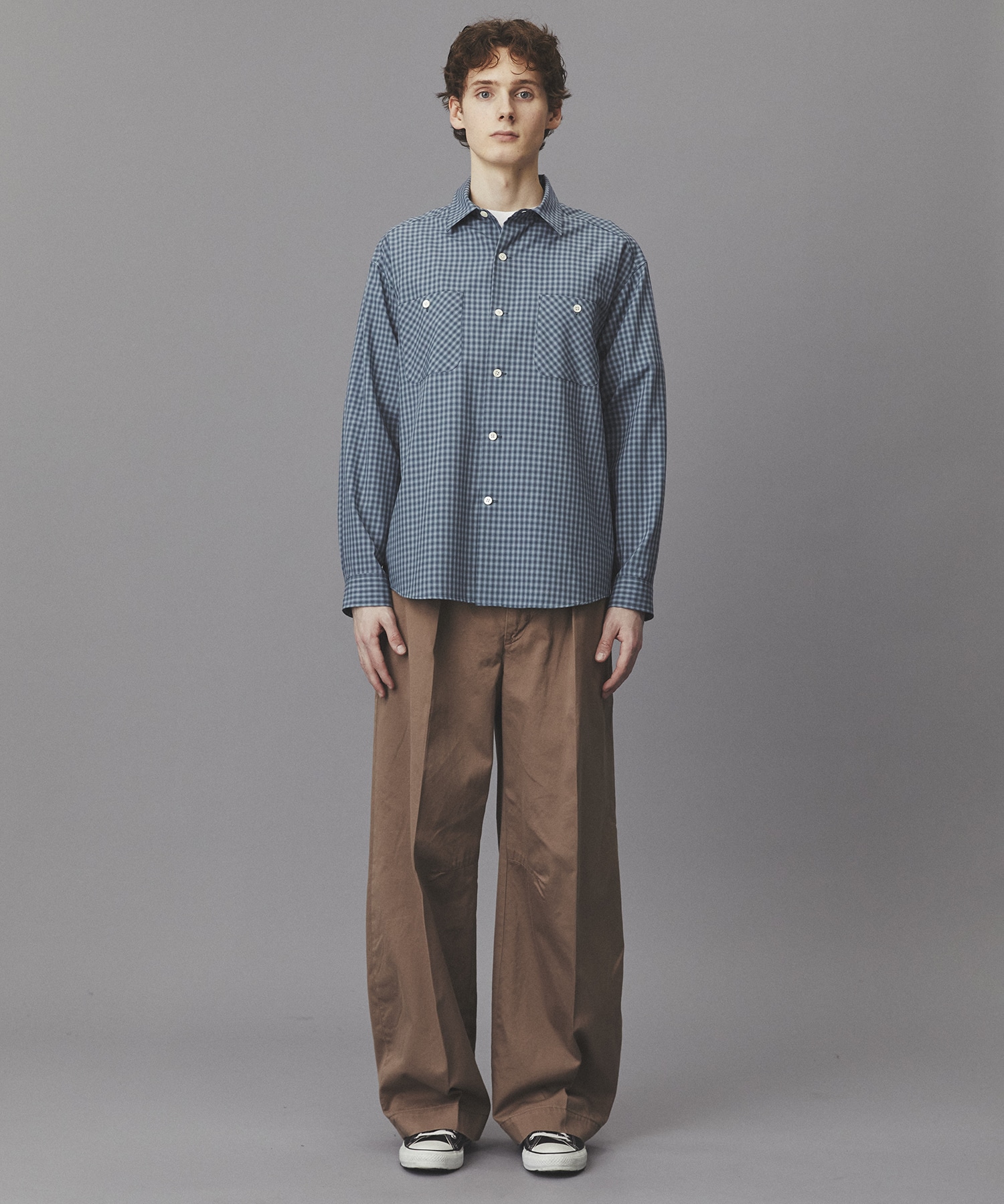 オンブレチェックレーヨンシャツ