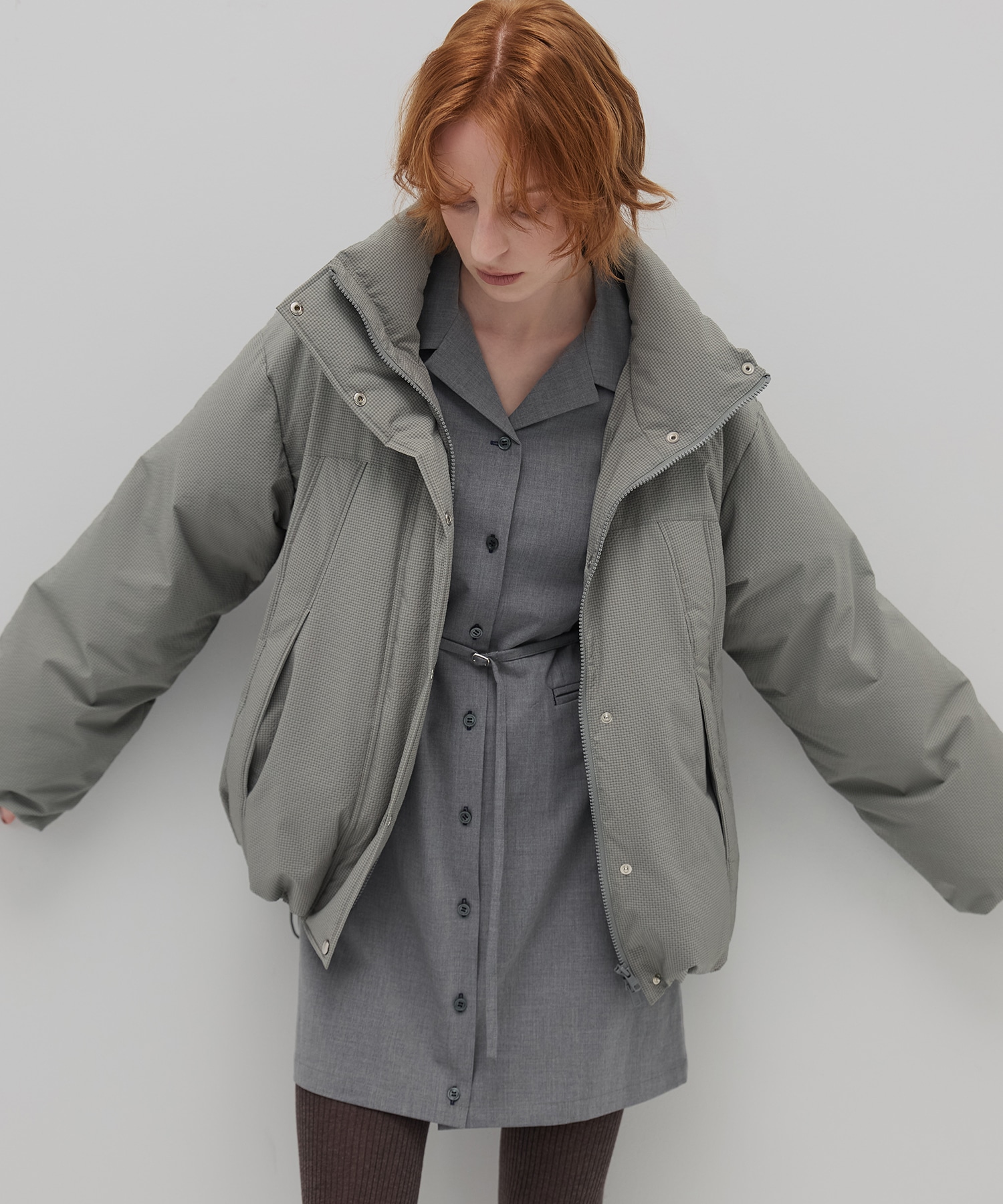 オープンカラーミニシャツワンピ