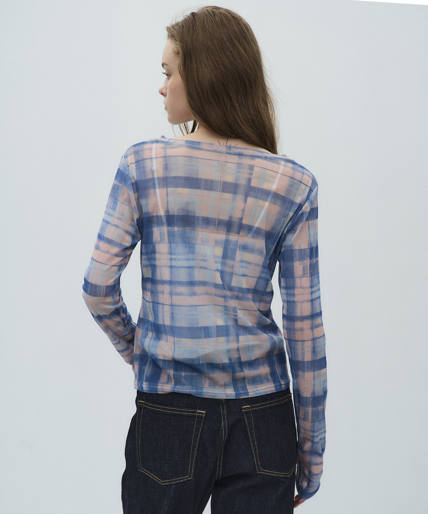 ペイントプリントチェックトップス