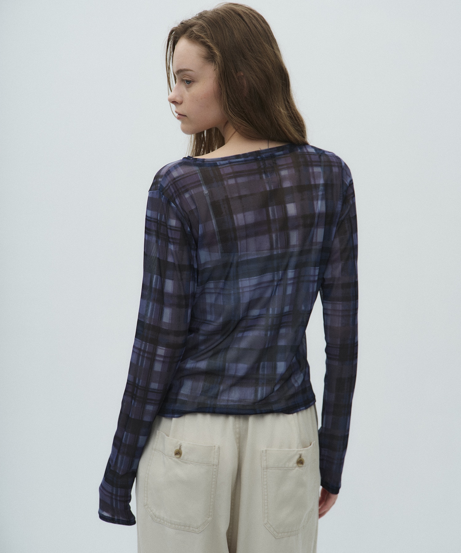 ペイントプリントチェックトップス