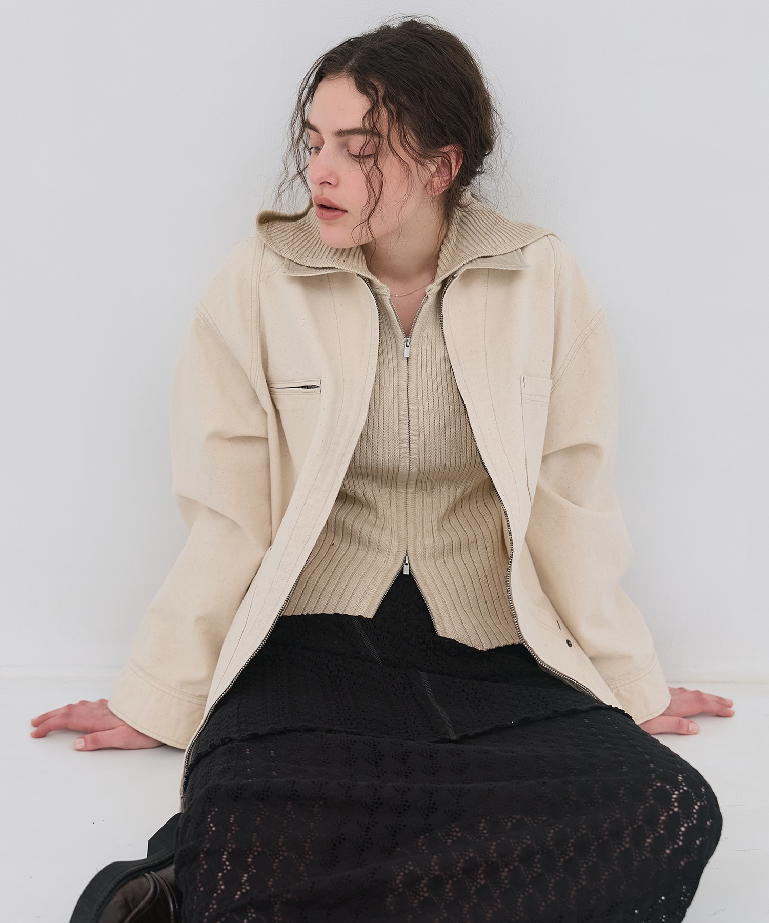 リブニットジップフーディ