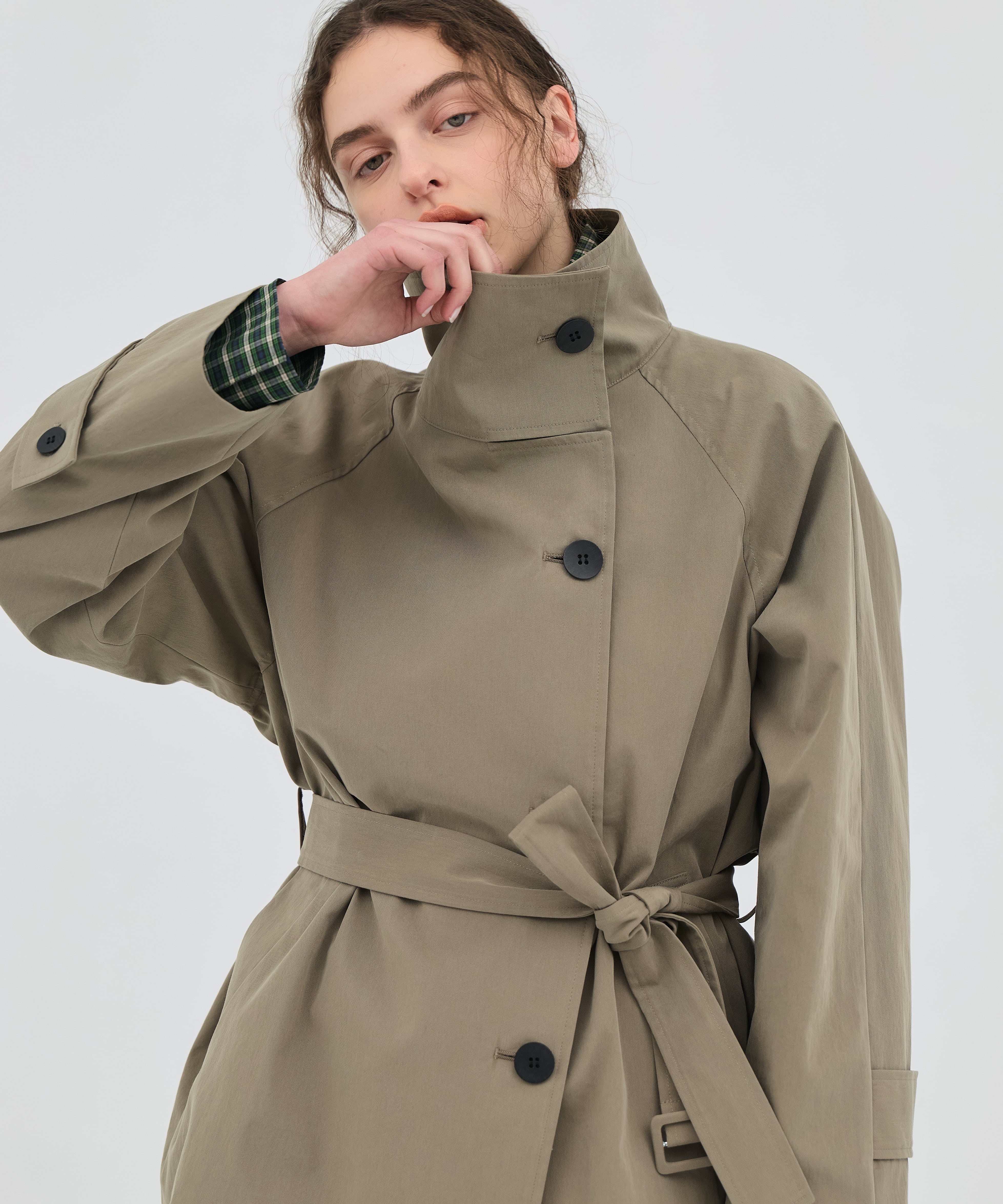 【再入荷】ファンネルネックショートトレンチコート