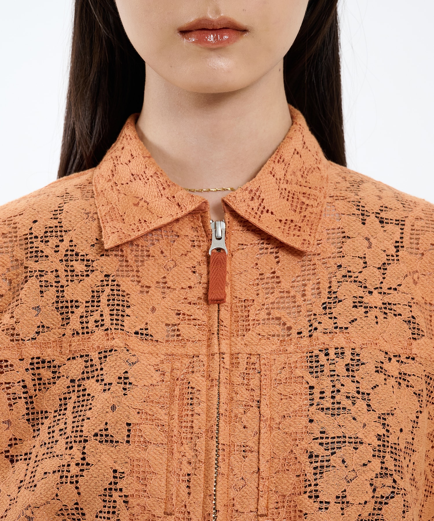 コットンレースフロントZIPシャツ