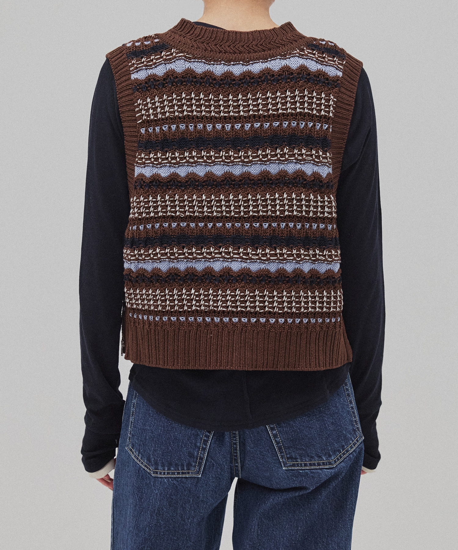 〈残りわずか〉ボーダーメッシュニットベスト