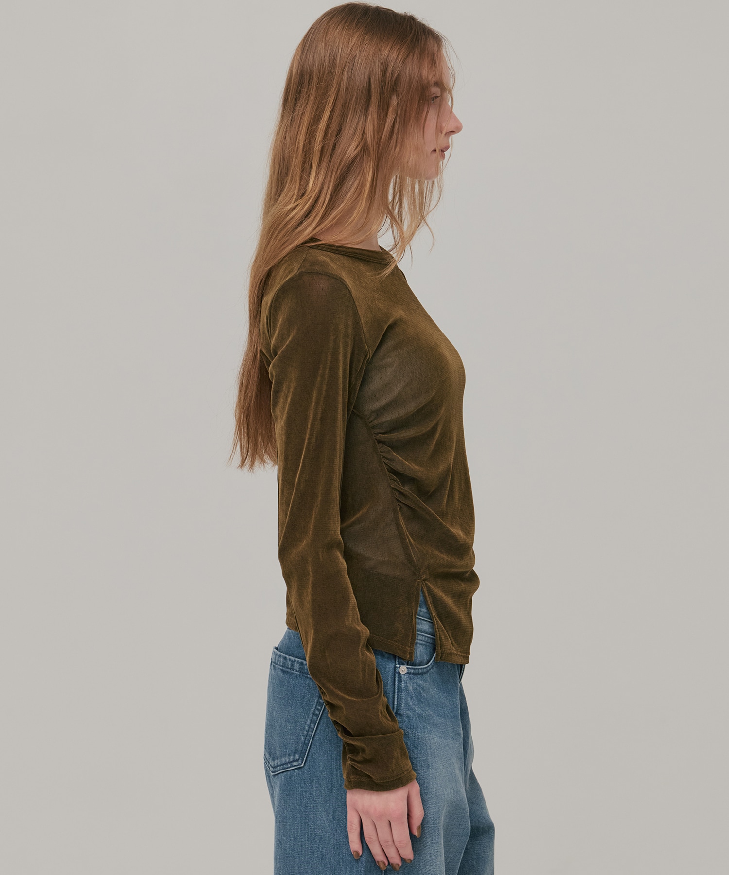 〈残りわずか〉シャーリングベロアチュールスリットTOP