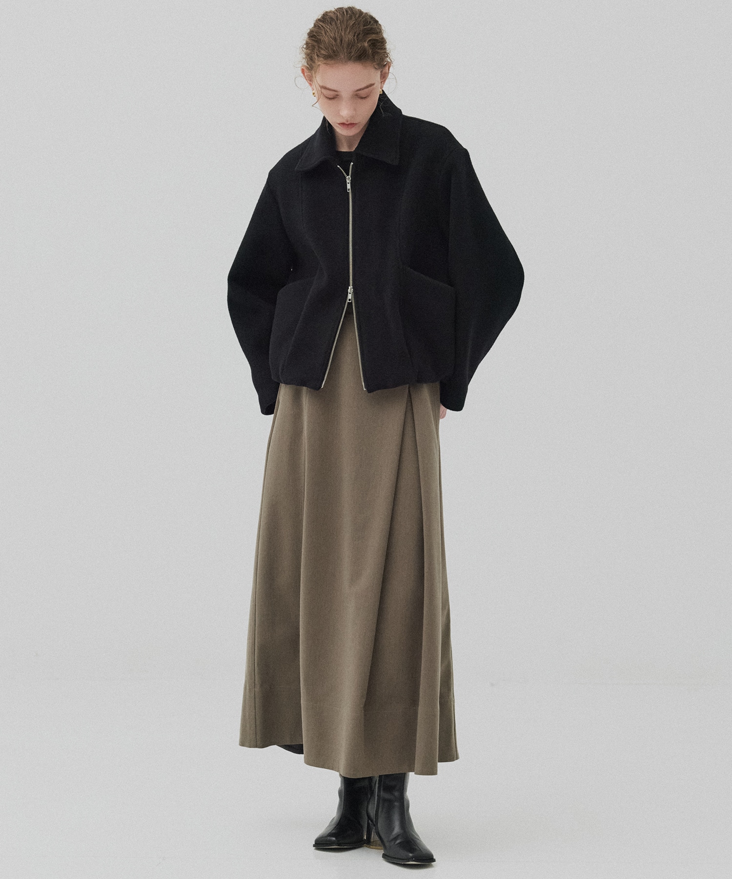 【再入荷】ウールジップタックショートコート