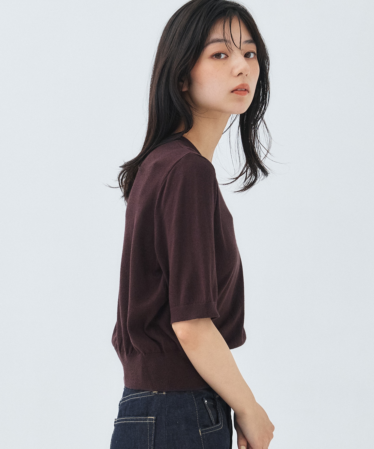 コットンシルクハーフスリーブニット