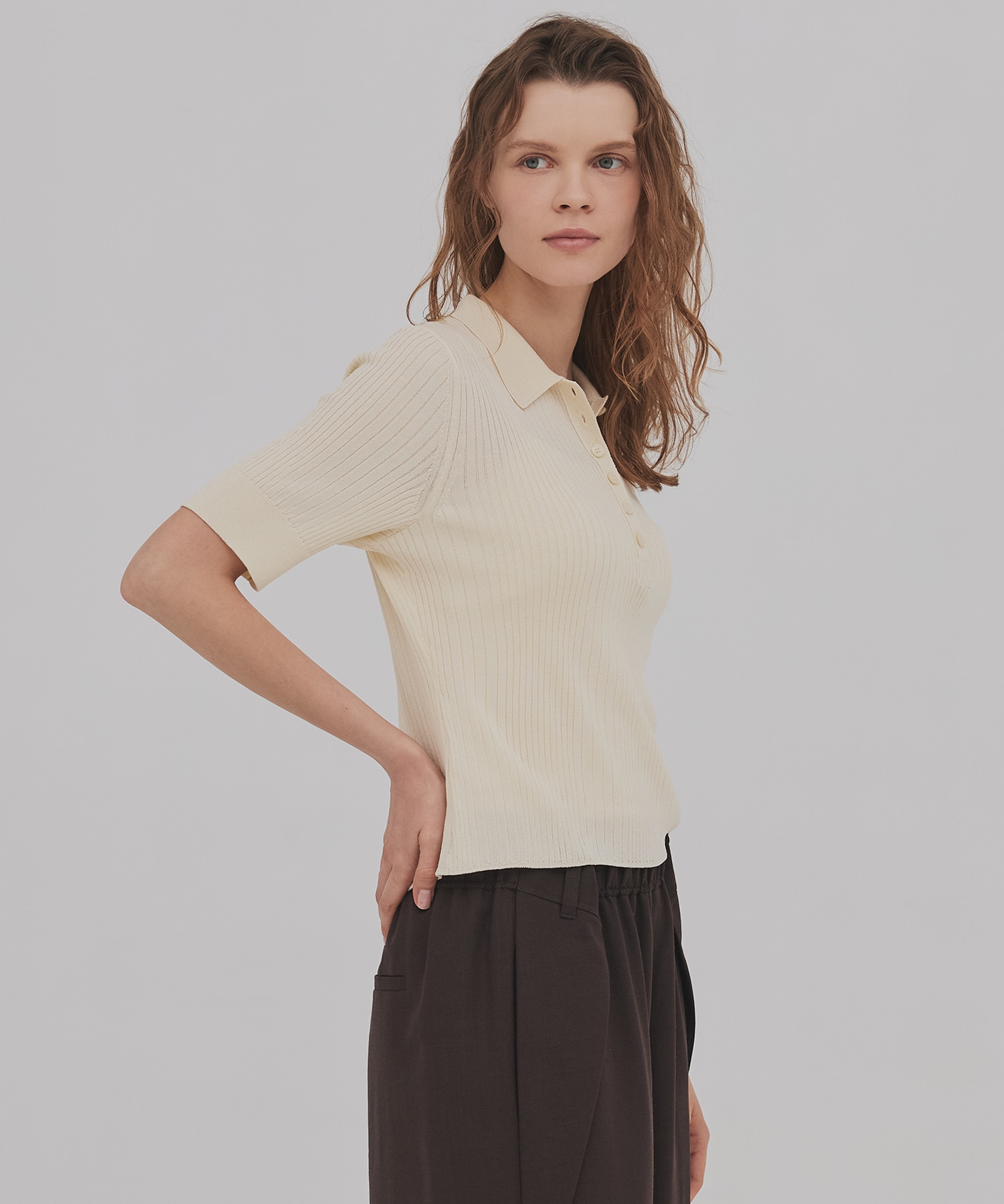 スムースリブニットポロ