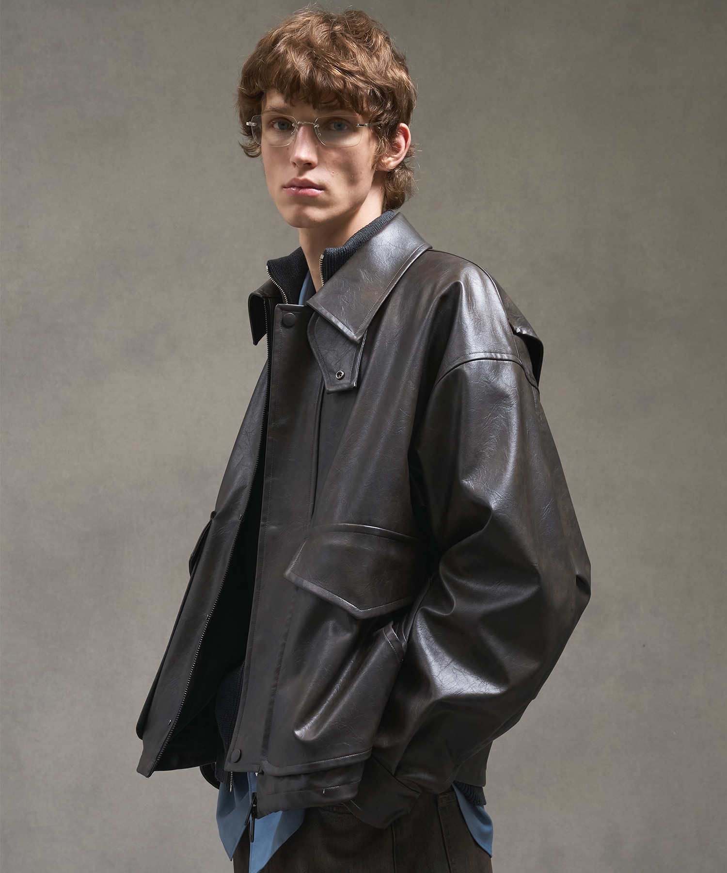 ヴィンテージフェイクレザーブルゾン