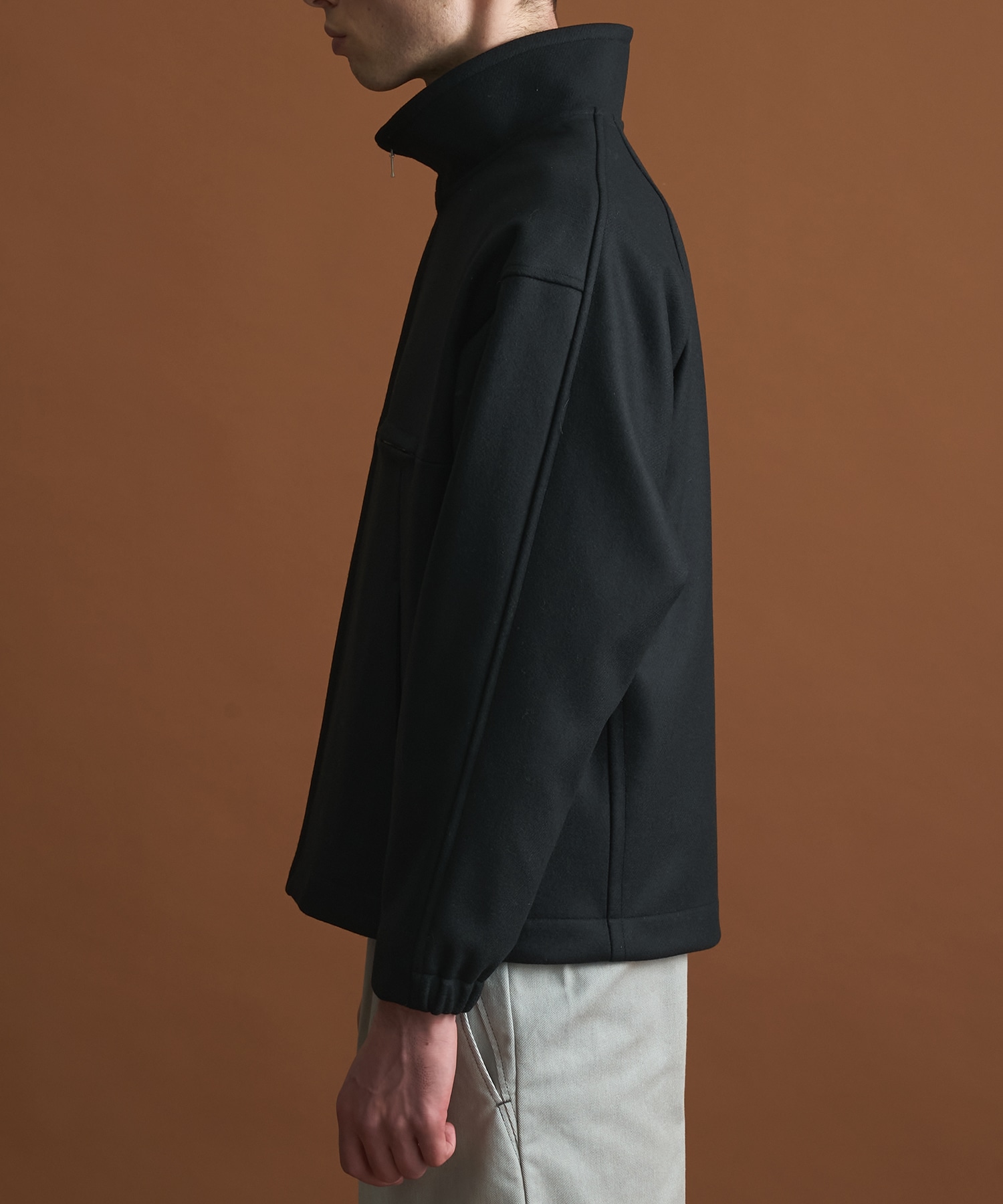 Super140sメルトンスタンドジップBL