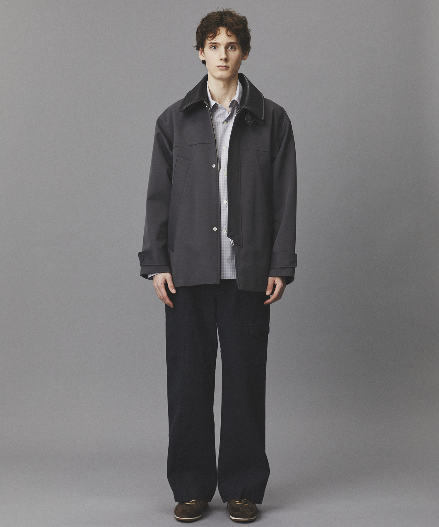 2WAYレザーカラーハーフコート