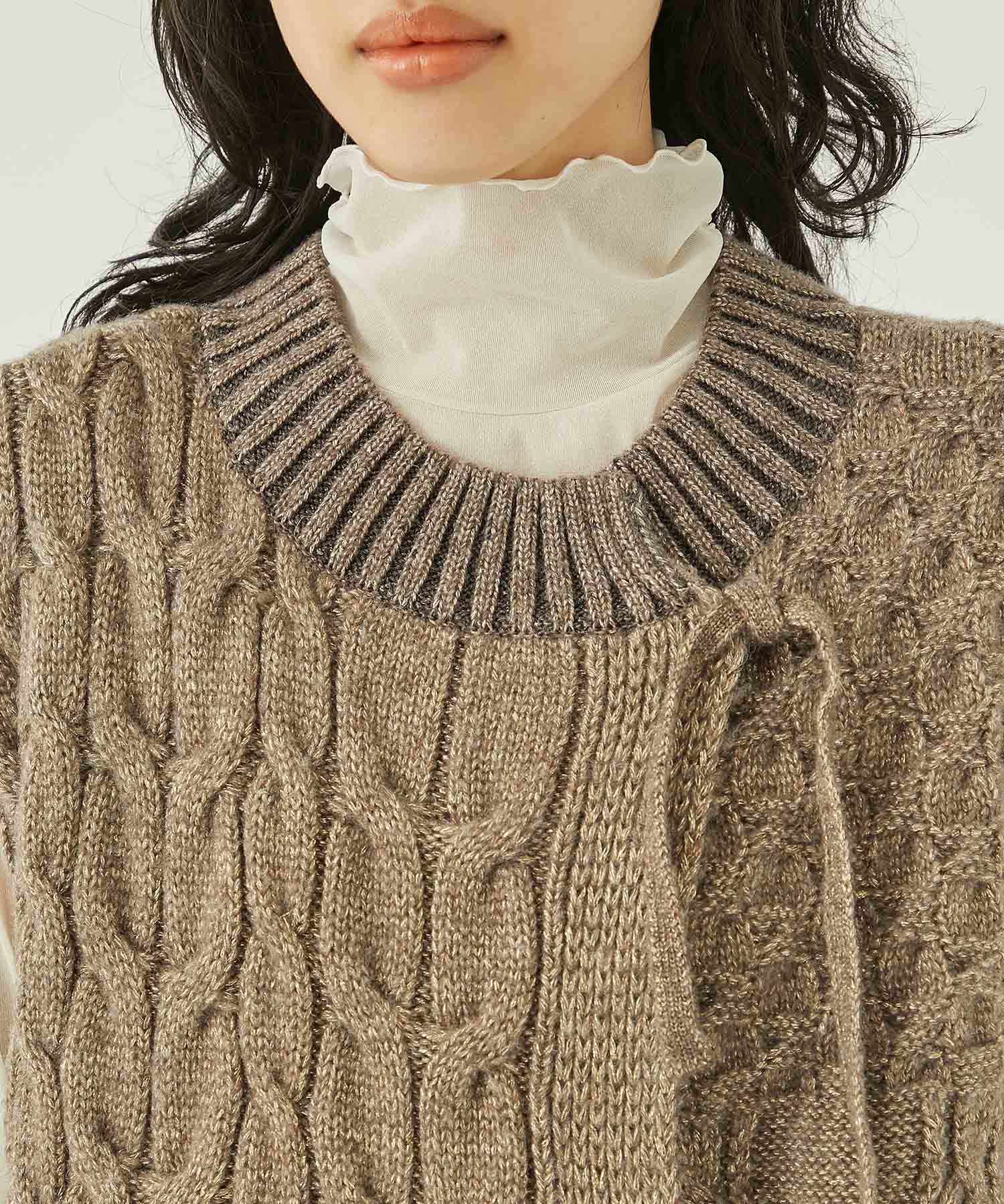 162530015200 BEIGE FREE GILET KNIT MIX パターンミックスニットジレ