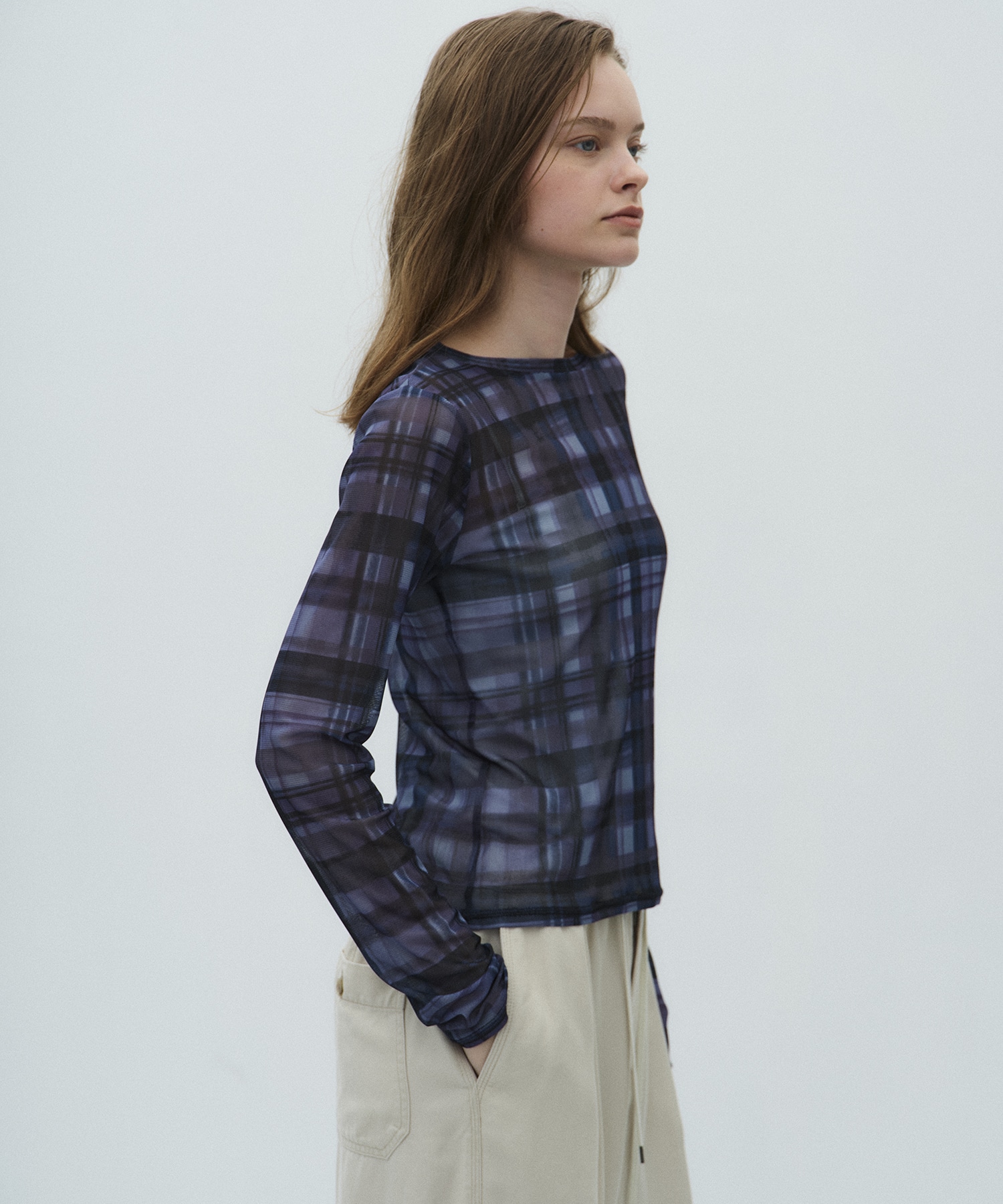 ペイントプリントチェックトップス