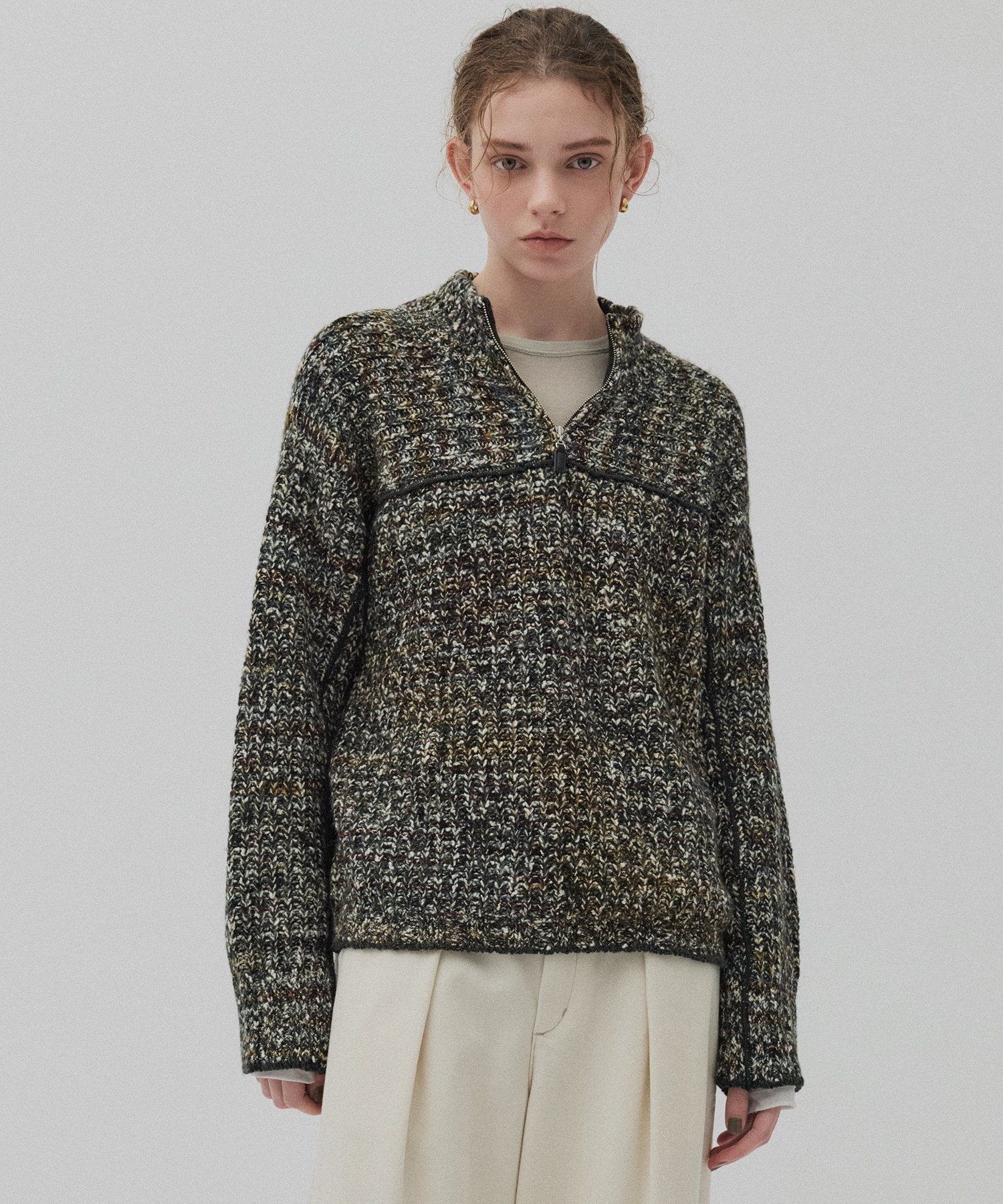 ミックスカラーハーフZIPニット