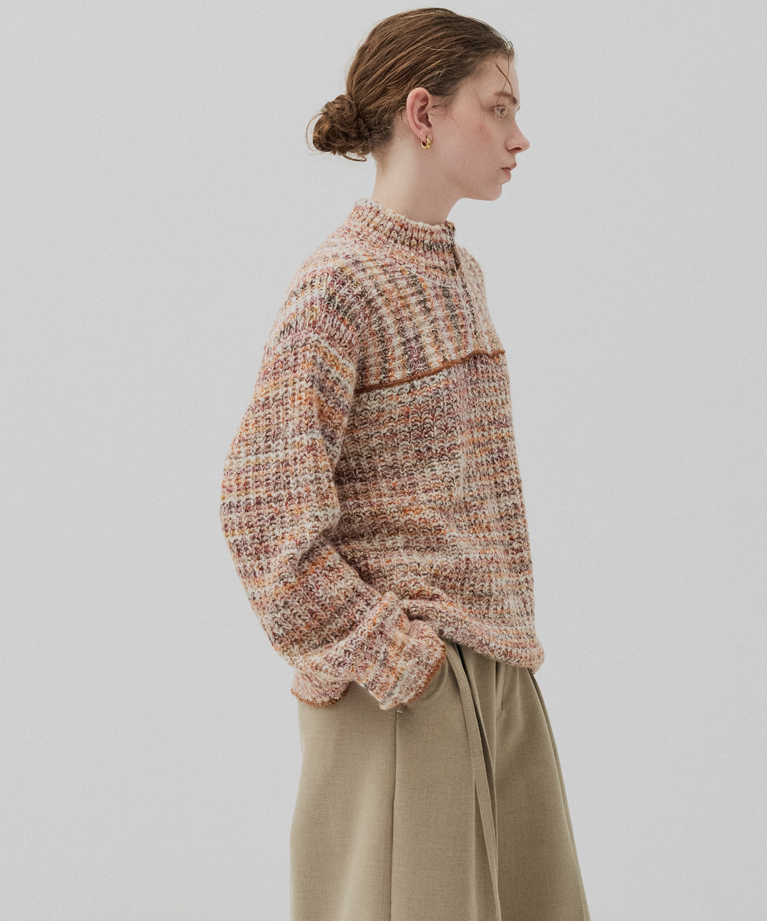 ミックスカラーハーフZIPニット