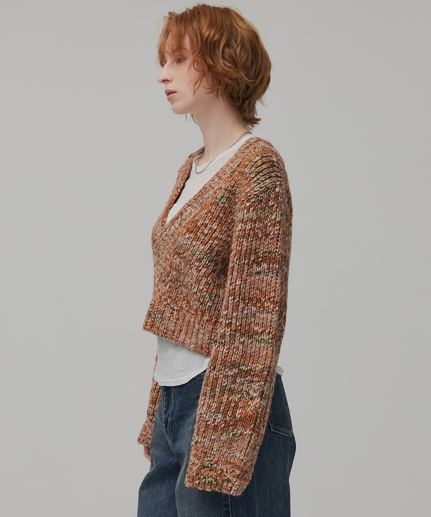 ミックスカラーVネックニット