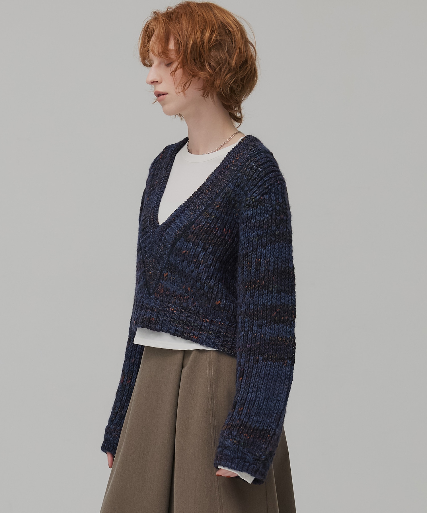 ミックスカラーVネックニット