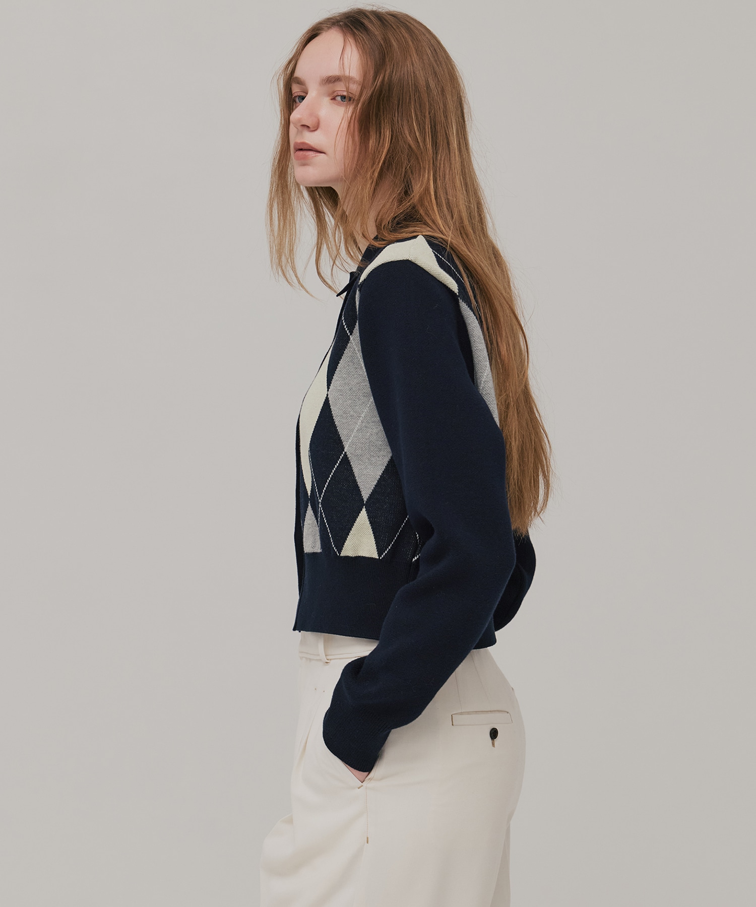 アーガイルショートカーディガン