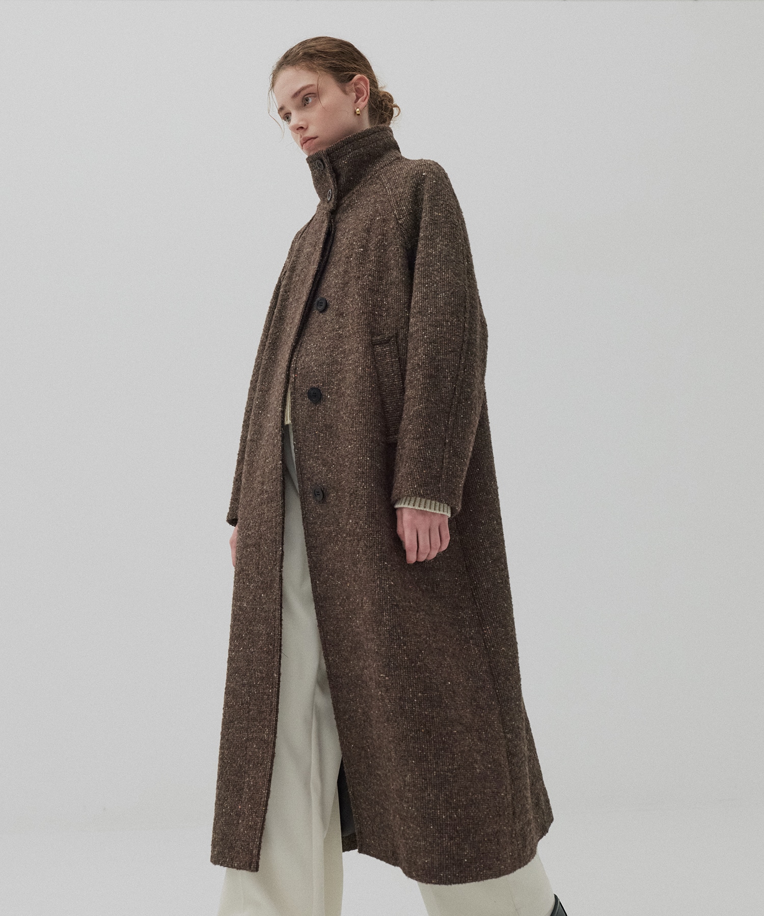 ツイードスタンドカラーコート