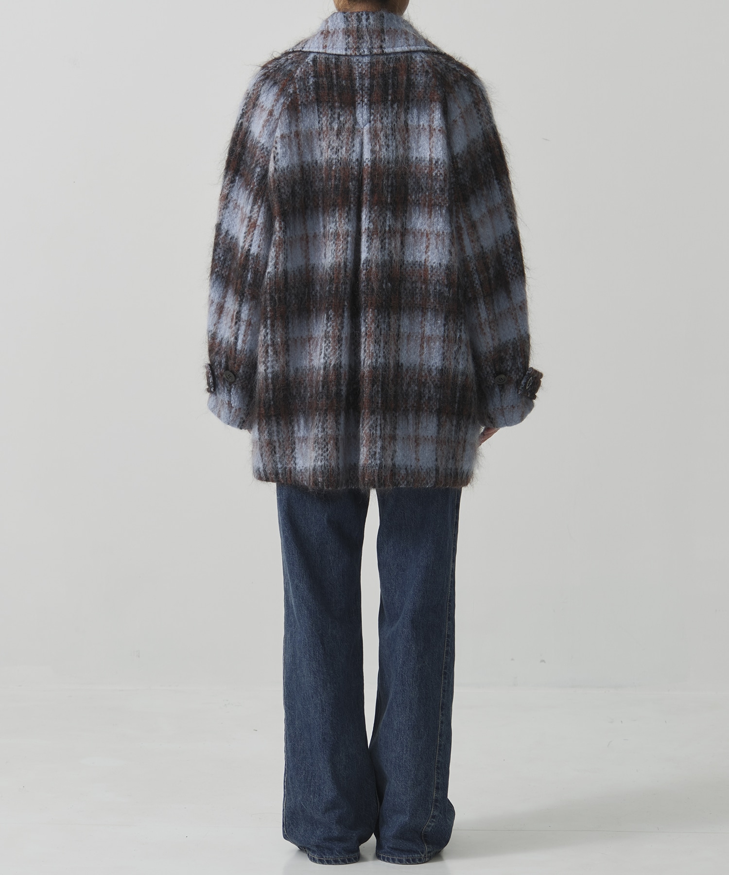 ワイドラペルチェックコート