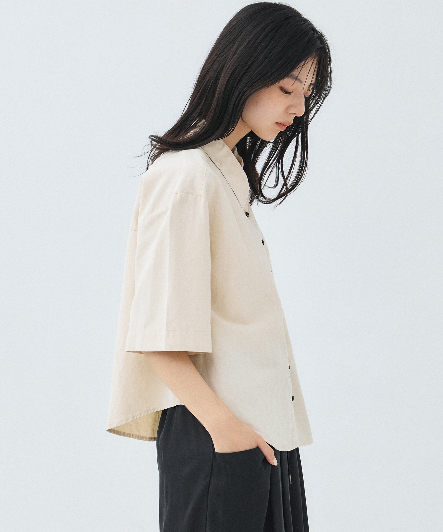 リネンレーヨンミドルスリーブシャツ