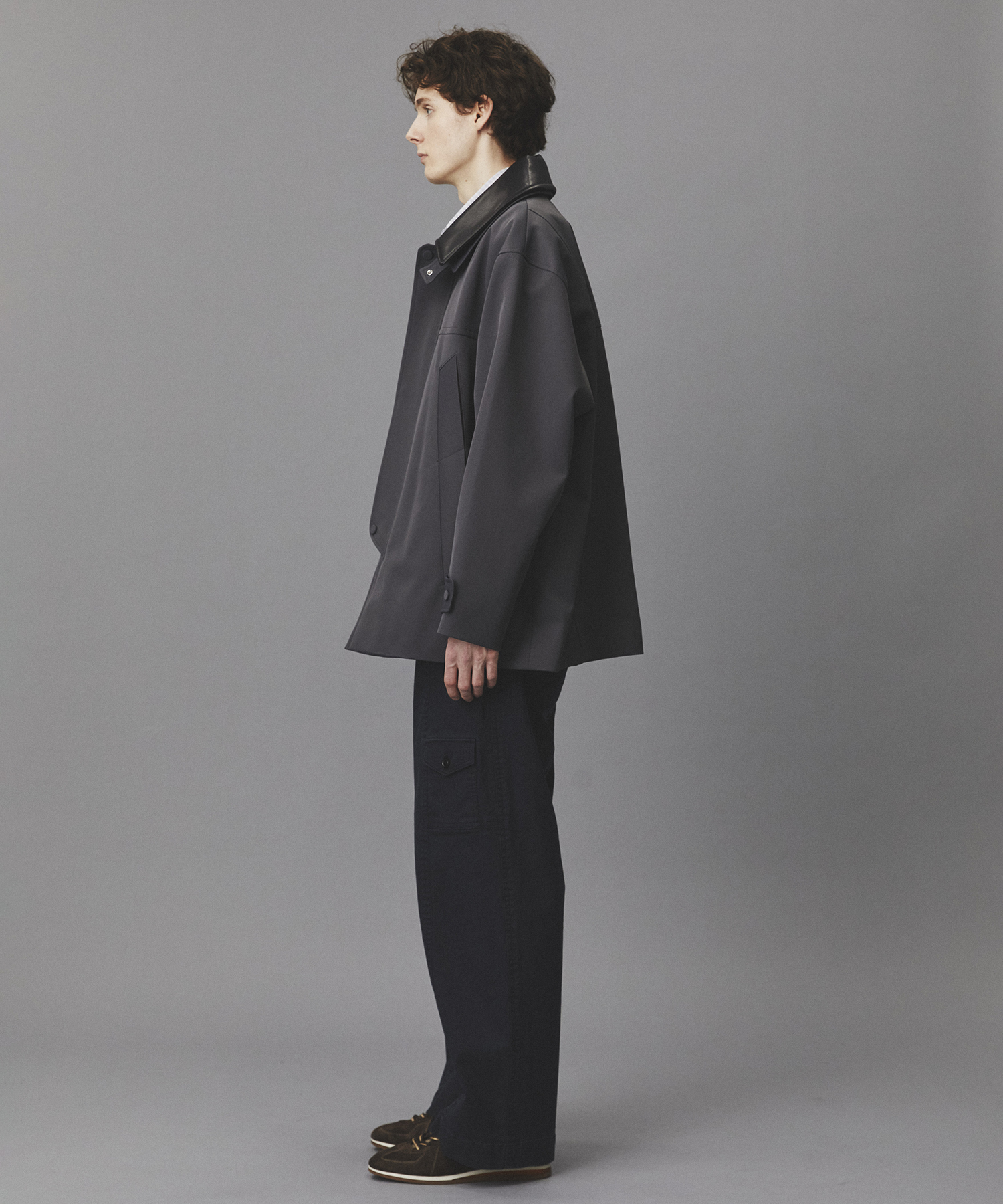 2WAYレザーカラーハーフコート