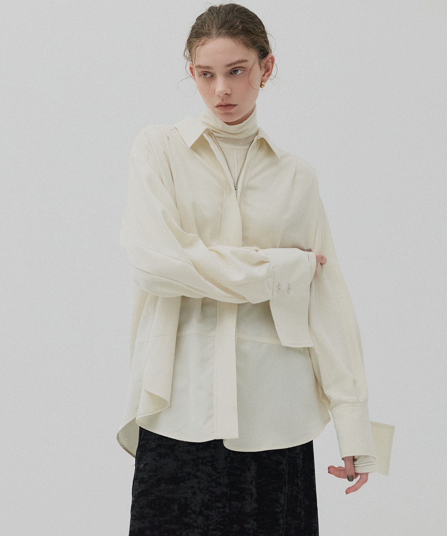 ジップアップオーバーシャツ