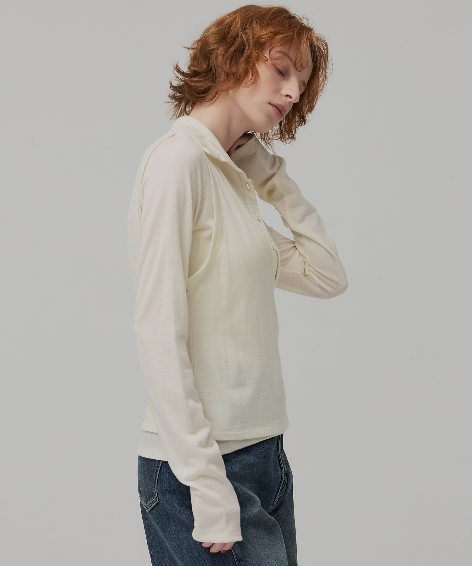 Super100 ヘンリーネックトップス